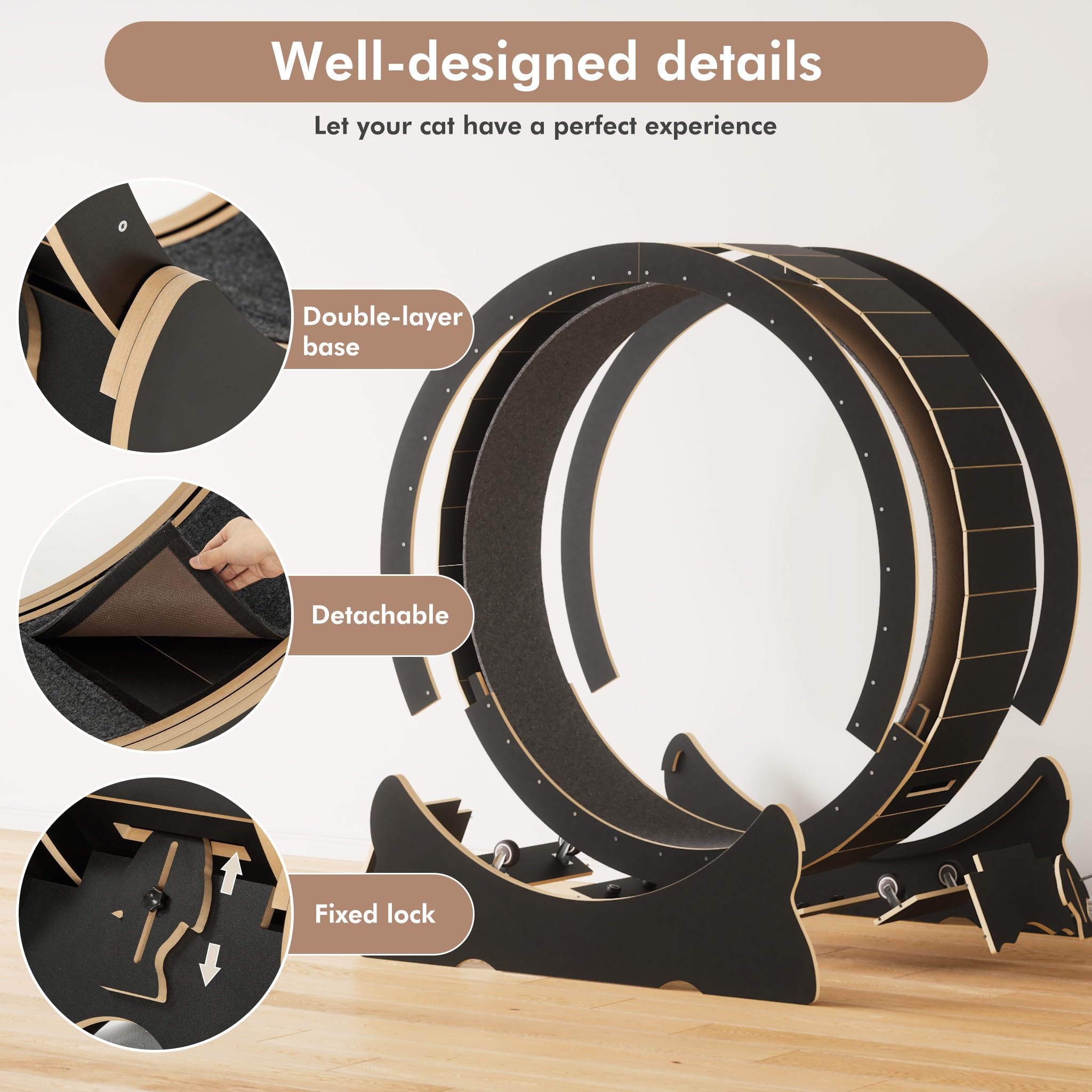 Mondeer Cat Exercise Wheel, 43.3 Inch Cat Wheel For Indoor Cats With Carpeted Runway, Xl Cat Treadmill With Removable Carpet And