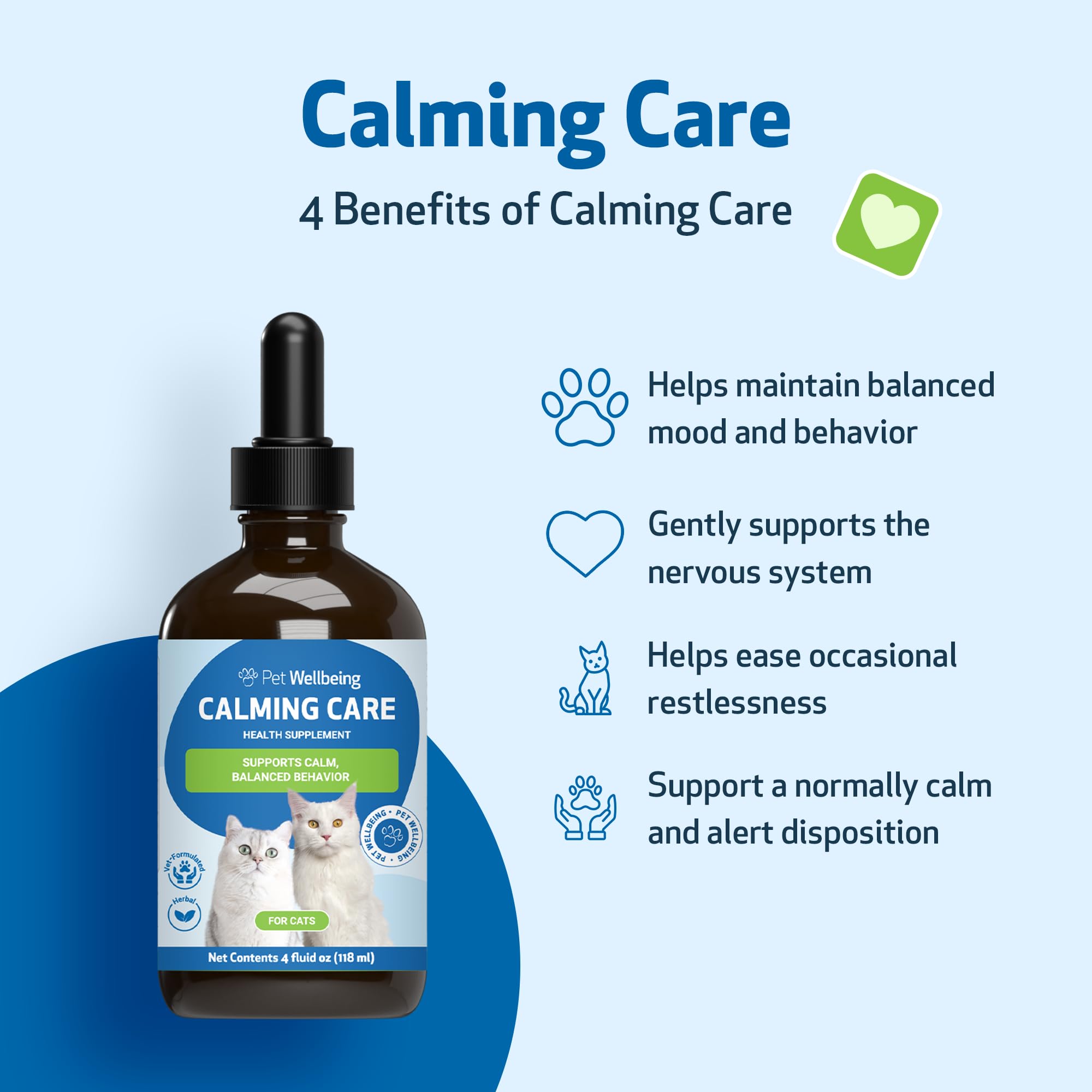Pet Wellbeing Calming Care for Cats - Veterinarian-Formulated - Calm Support, Relaxed Nervous System, Emotional Balance, Adaptog