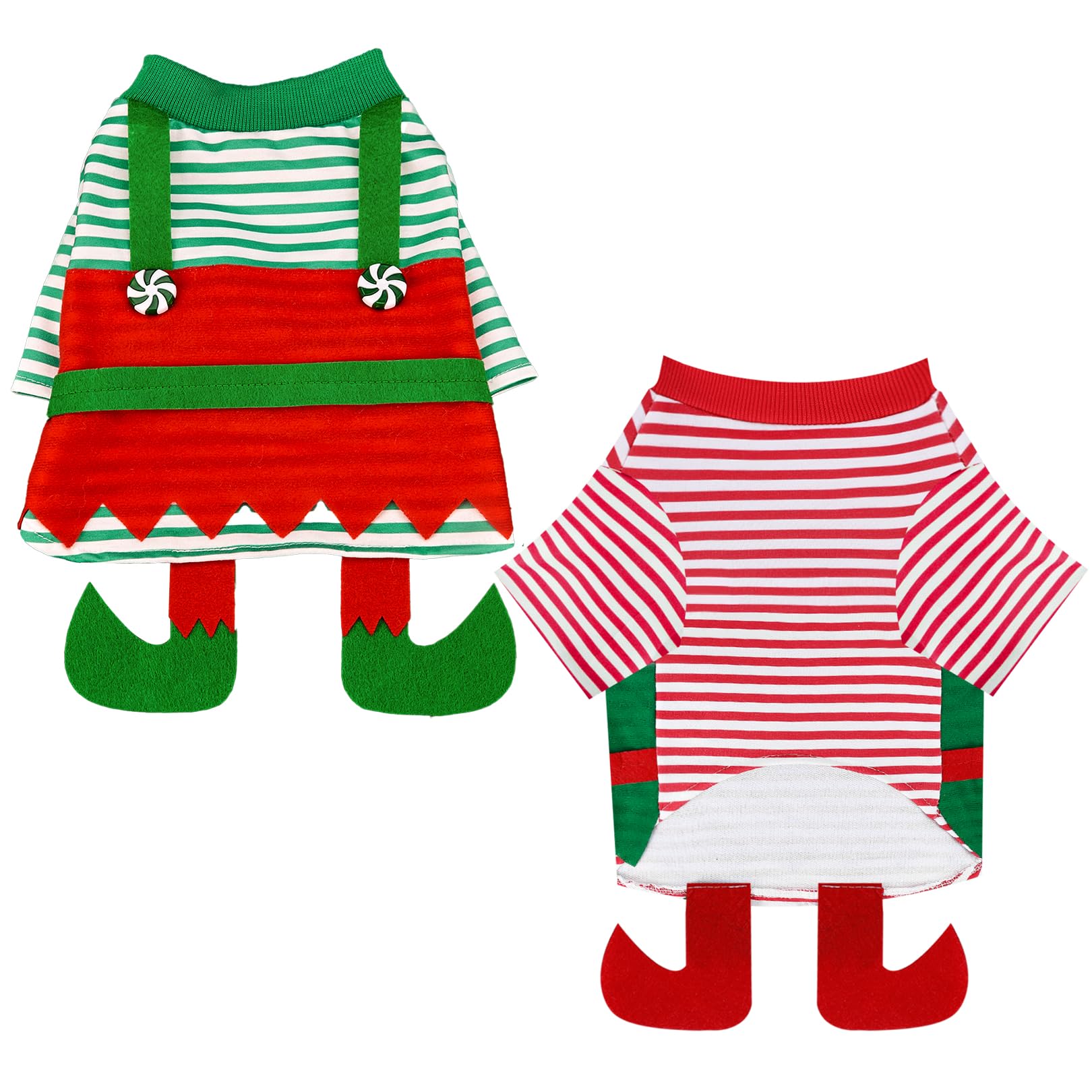2Pcs Christmas Elf Costume: Funny Cosplay Dog Outfit, Holiday Theme Puppy Shirt, Pets Party Xmas Clothes (Green, Xs)