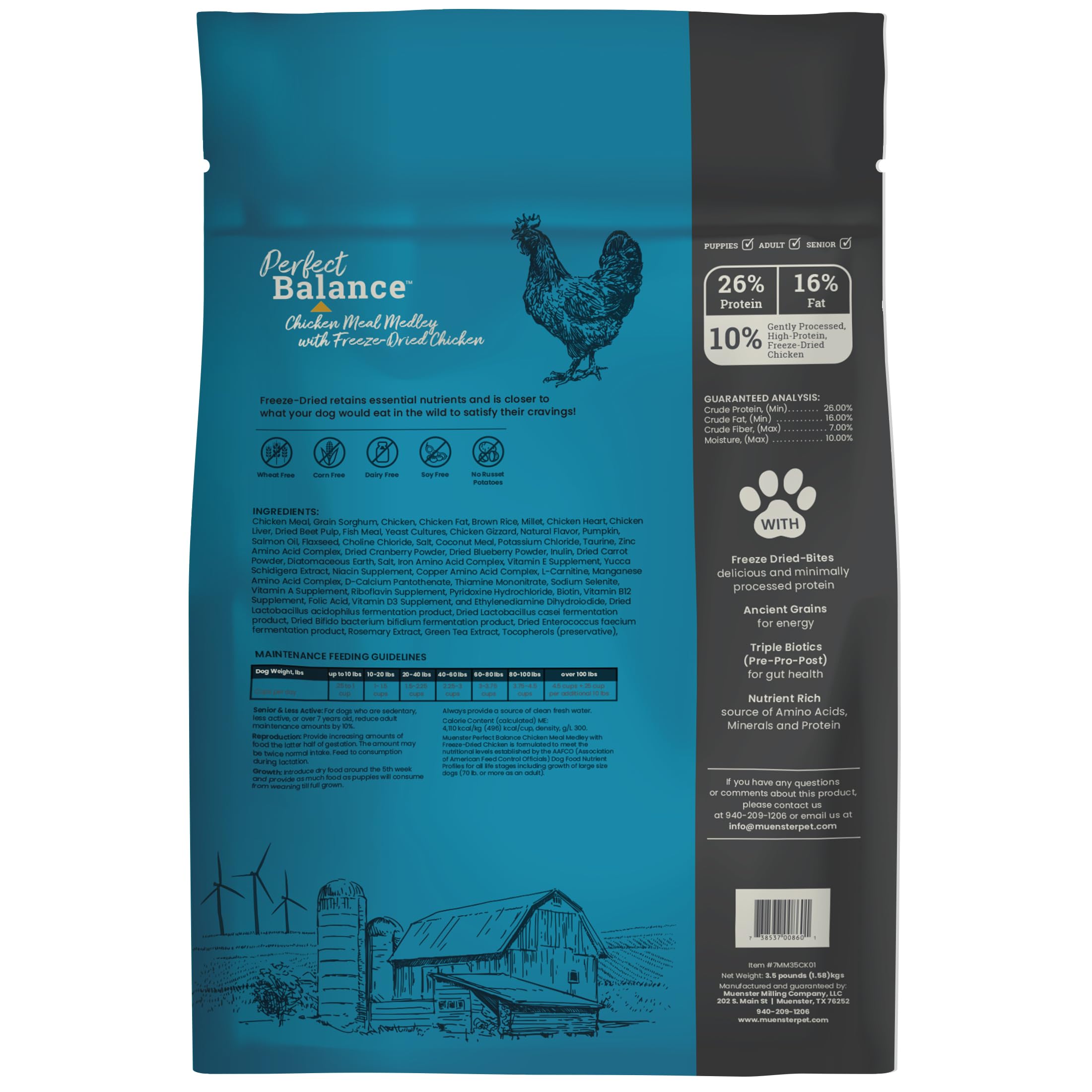 Muenster Perfect Balance Raw Chicken Kibble Mix with Freeze Dried Chicken for Dogs - High Protein, No Corn, Wheat, or Soy - Prob