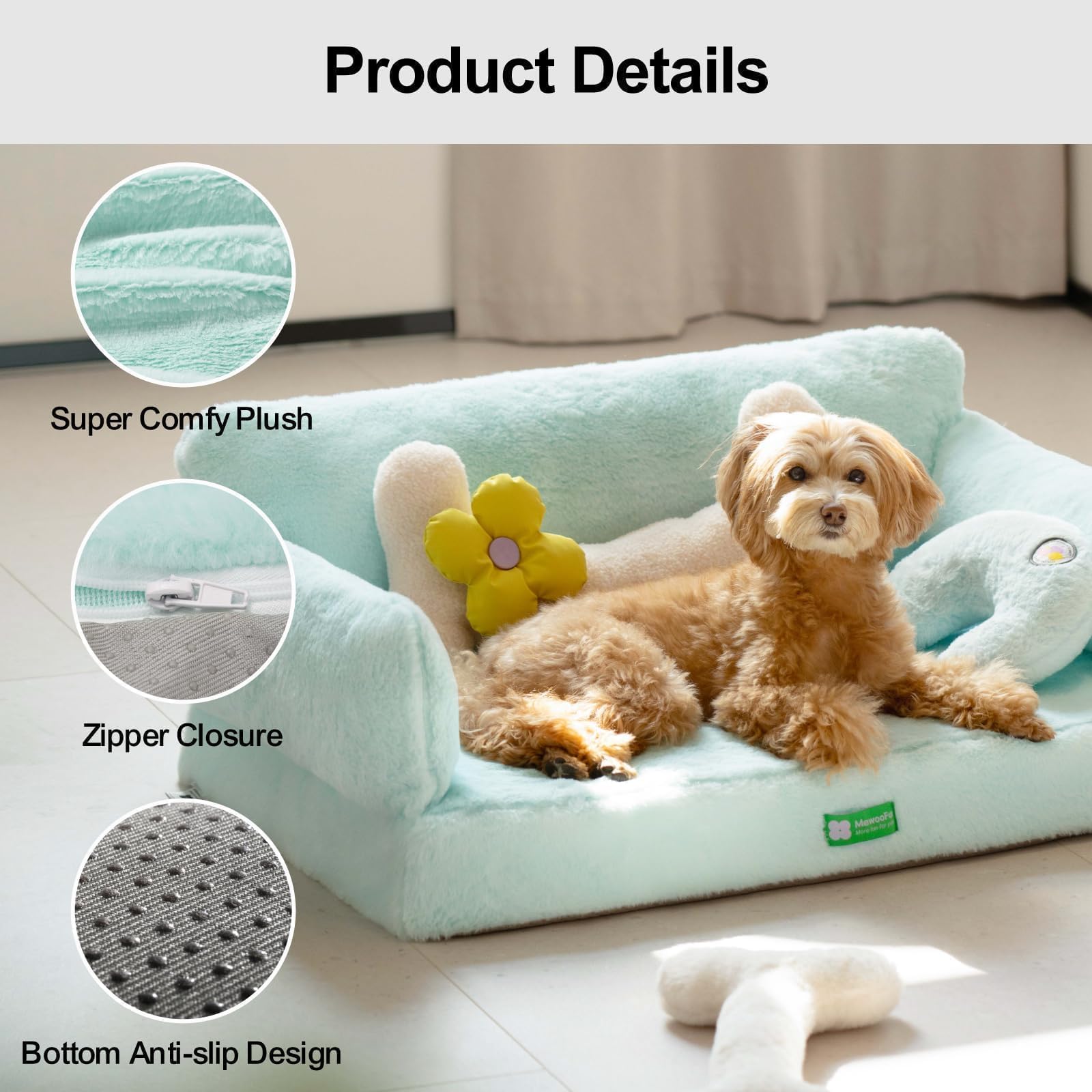 Mewoofun 34.6'' Orthopedic Dog Bed Sofa For Small Medium Dogs, Egg- Foam Dog Couch With Removable Washable Cover And Non-Slip Bo