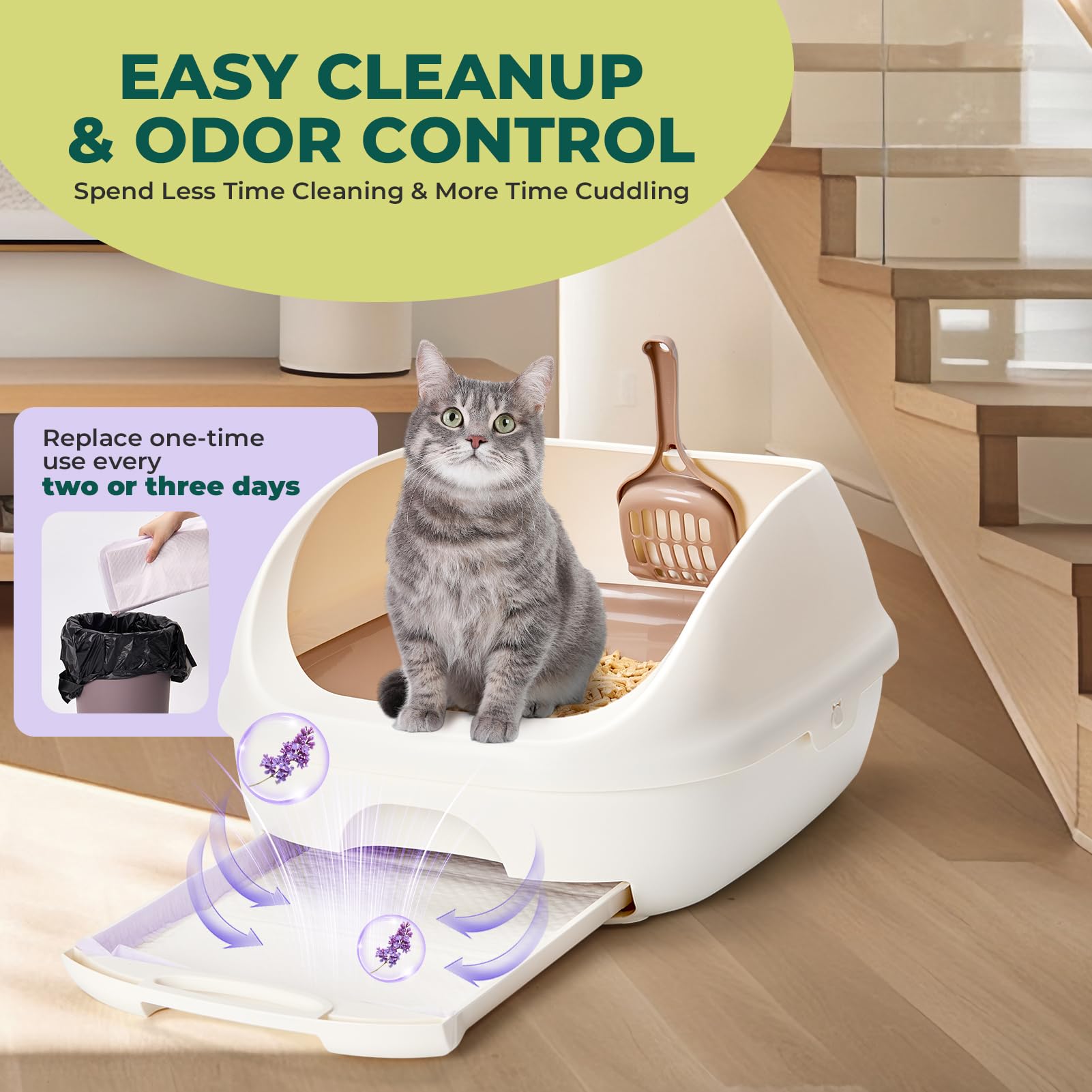 Cat Pads Refills for Tidy Cats Breeze Litter System - Super Absorbent 6-Layer Pads for Odor Control, Lavender Scented - 16.9 x 1