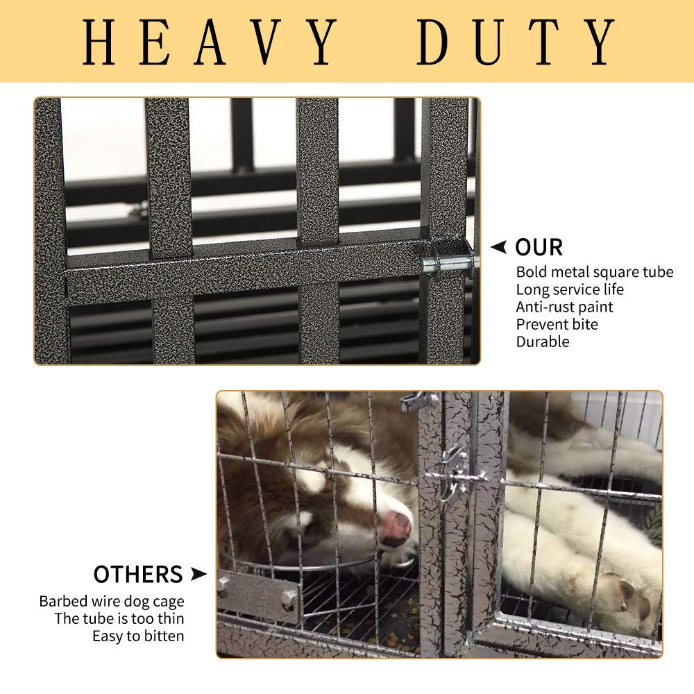 Smonter 46'' Heavy Duty Dog Crate Strong Metal Pet Kennel Playpen With Two Prevent Escape Lock, Large Dogs Cage With Wheels, Y S