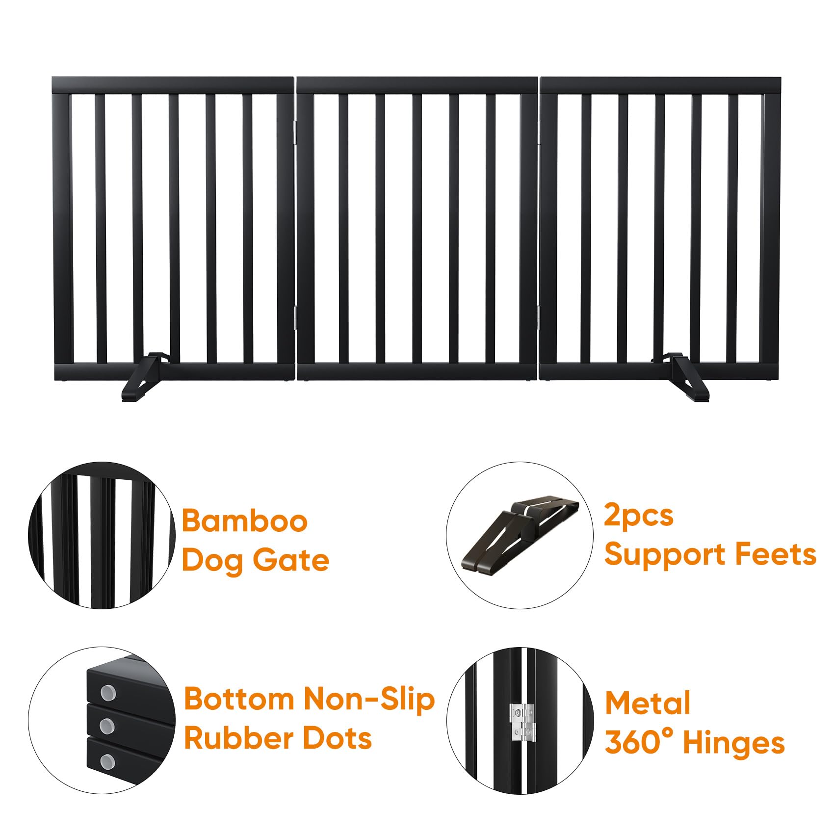 Mino Kesper Black 18-55 Foldable Pet Gate for Stairs & Doorways, Puppy Gate Fence