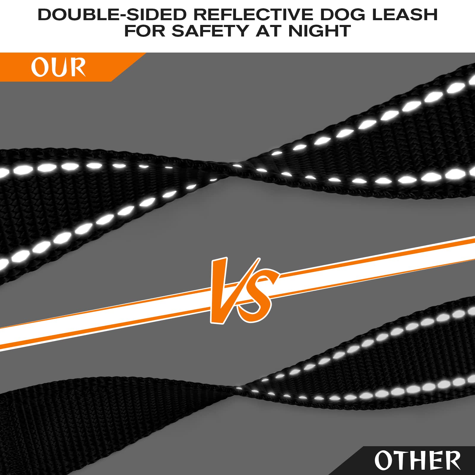 Joytale Dog Leash Heavy Duty For Large Dogs That Pull, Double Handle For Traffic Control, Double-Sided Reflective Leashes For Large Medium Dogs Night Safety, 6Ft, Black