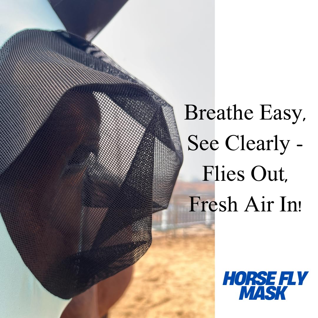 Horzmetnex Stretchy Horse Fly Mask with Ears, Extra-Large Eyes & Mane Opening - Soft, Breathable Fly Mask for Horses, Tangle-Fre