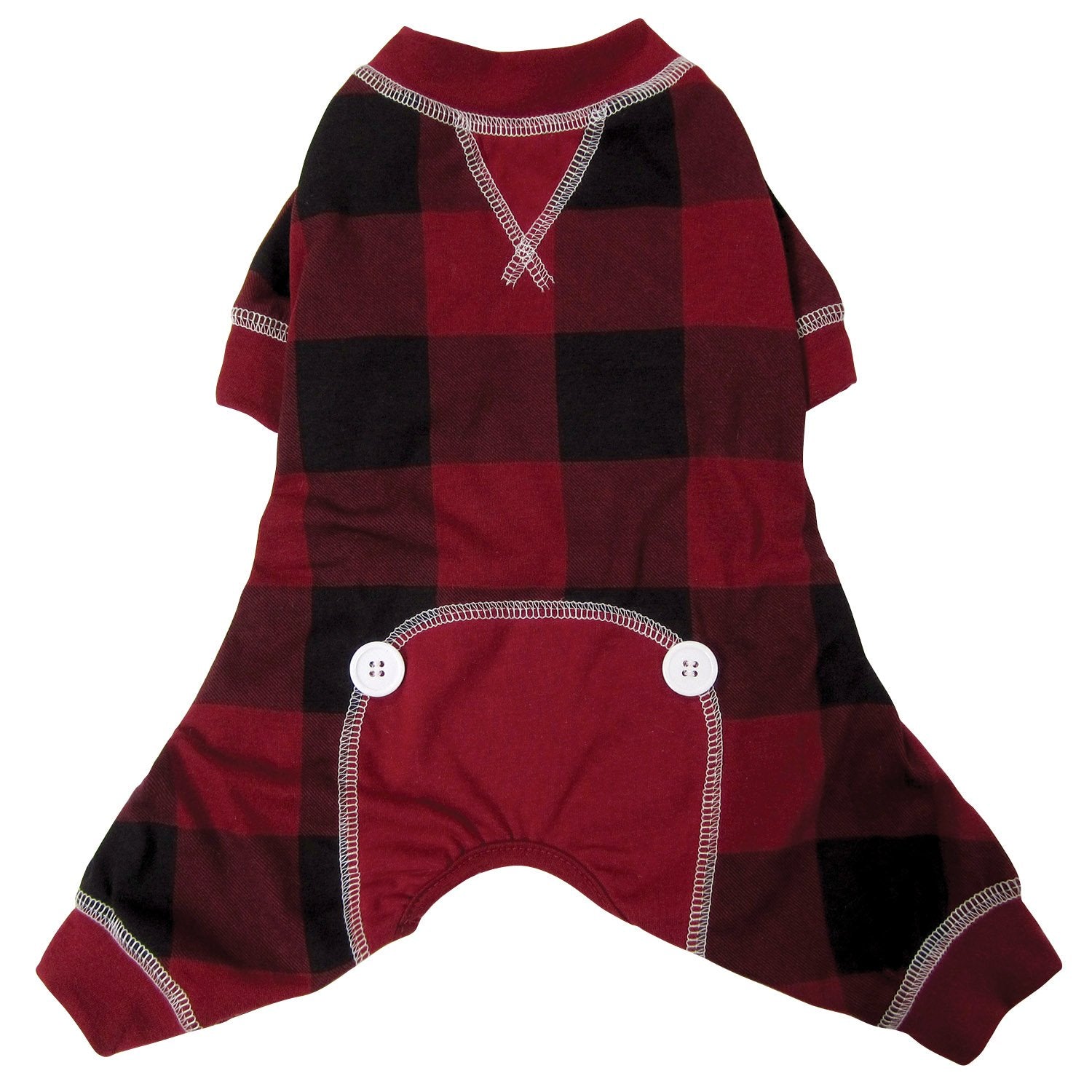 FouFou Dog 62661 Buffalo Plaid Pajamas for Dogs, X-Small, Red