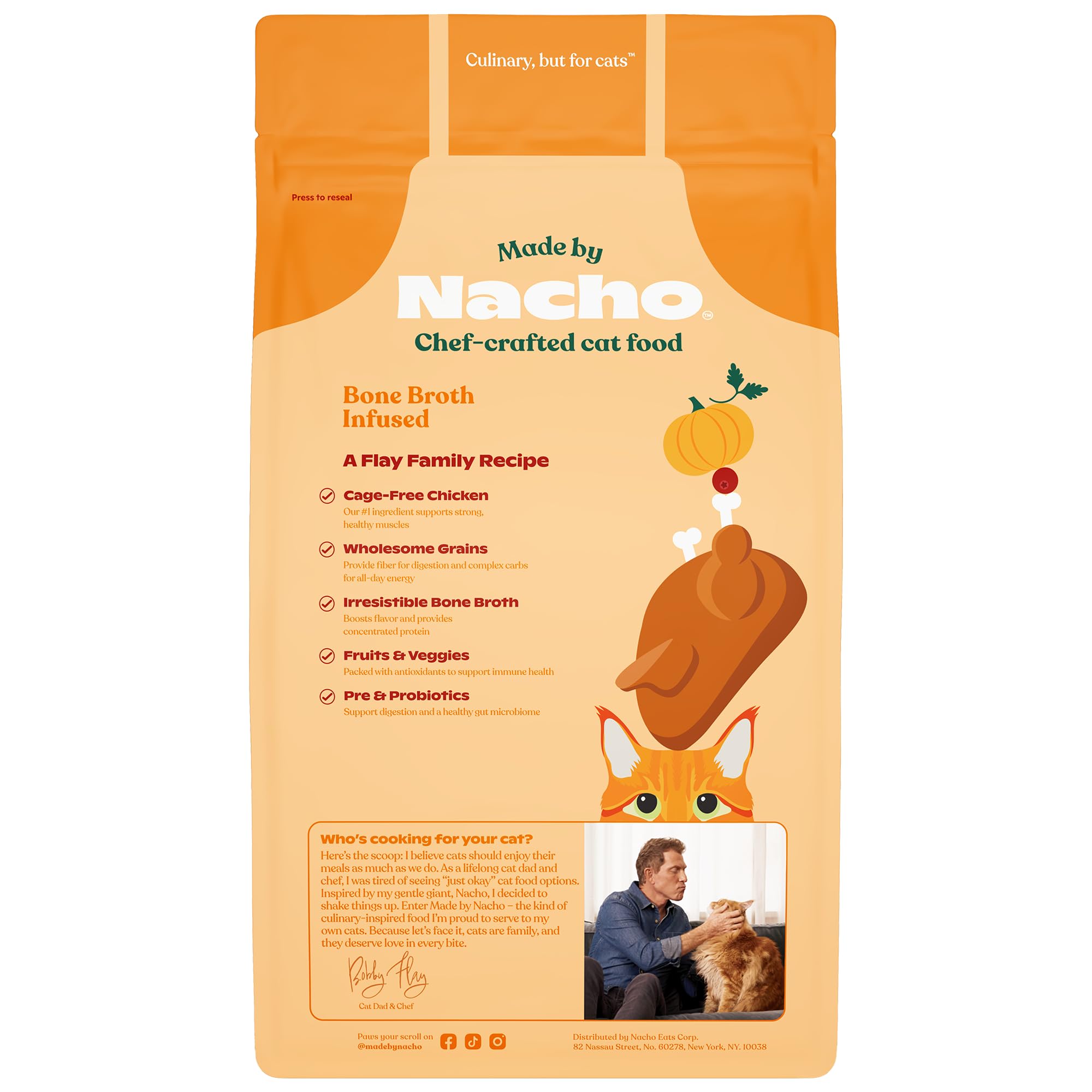 Made by Nacho Bone Broth Infused Dry Cat Kibble - Cage-Free Chicken & Pumpkin Recipe - Premium Grain-Friendly Cat Food 4lb Bag,