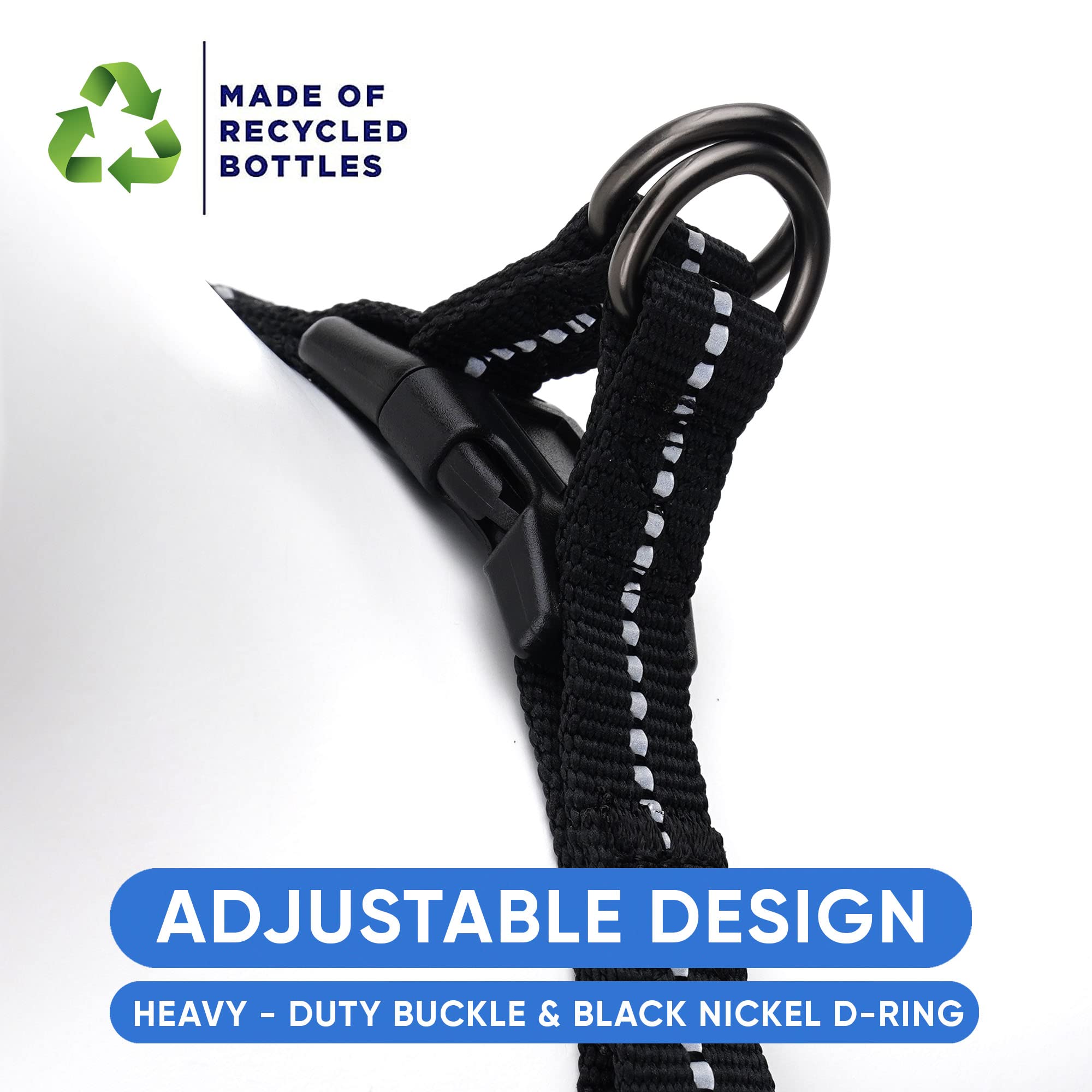 Pawtitas Recycled Dog Harness with Reflective Stitched a Puppy Harness Made from Plastic Bottles Collected from Oceans Large Bla