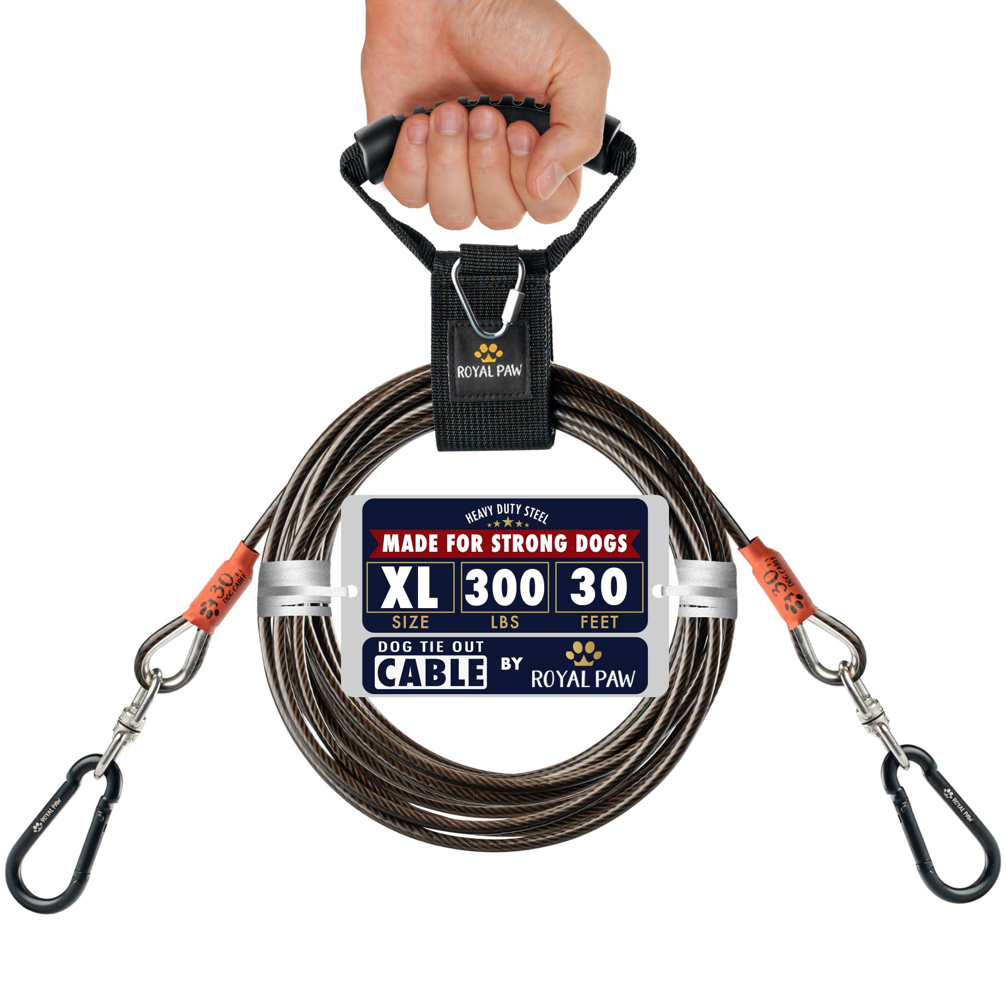 Royal Paw Dog Tie Out Cable - Tie Out Cable For Dogs (Up To 300 Lbs) - Use Dog Tie-Outs & Stakes For Outside - Best Heavy Duty Dog Leash For Large Dogs (30Ft - Black Onyx)