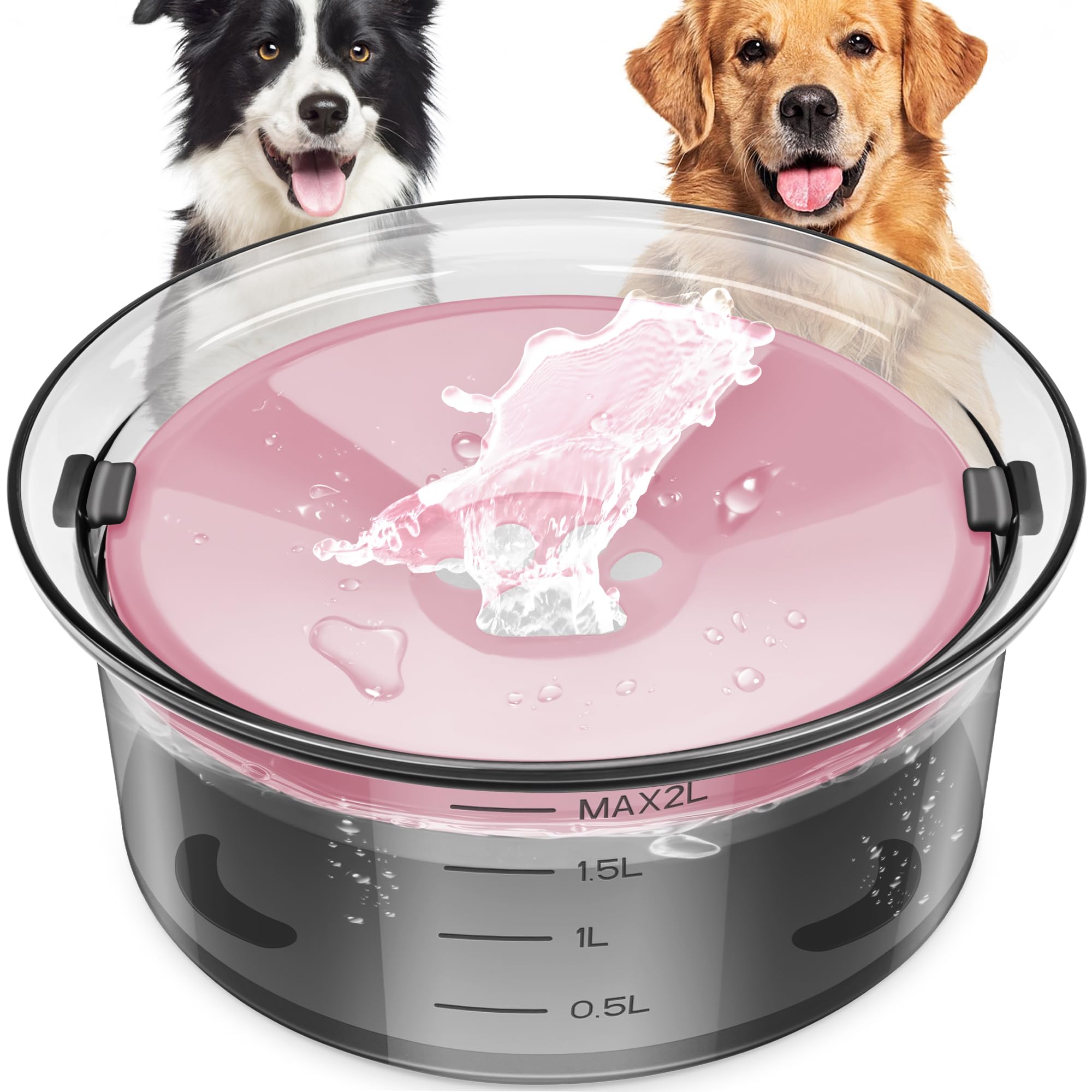 2L/70Oz Dog Water Bowl No Spill Slow Water Feeder,Large Capacity Pet Water Dispenser,Pet Water Bowl For Vehicle/Outdoor/Indoor(P