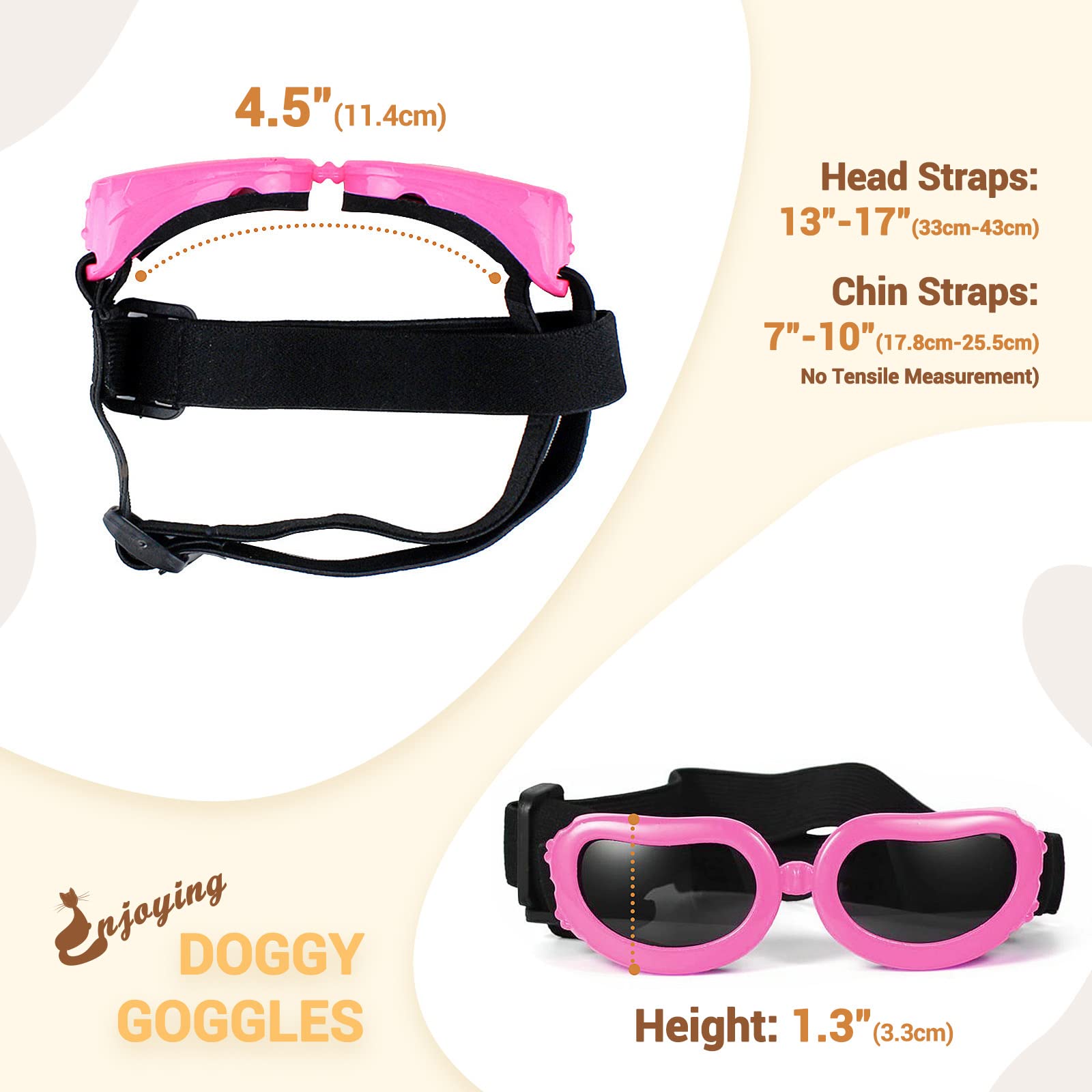 Enjoying Dog Goggles Small Breed, Uv Protection Sunglasses For Dogs Small Breed, Windproof Driving Doggy Goggles, Snow Day Dog Eye Protection, Anti-Fog Dustproof, Adjustable Straps, Pink