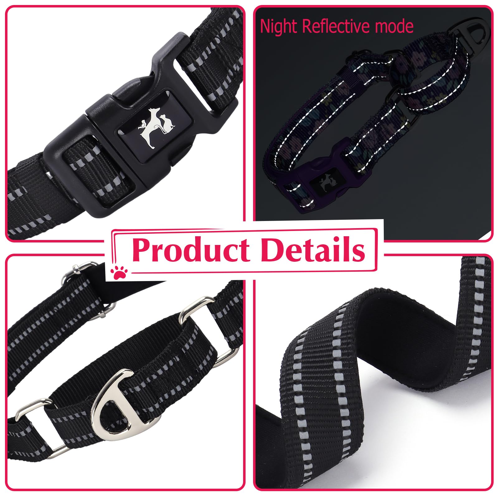 Onefojojo Martingale Collar For Large Dogs Reflective Nylon Dog Collar With Quick Release Buckle Adjustable Training No Slip Dog