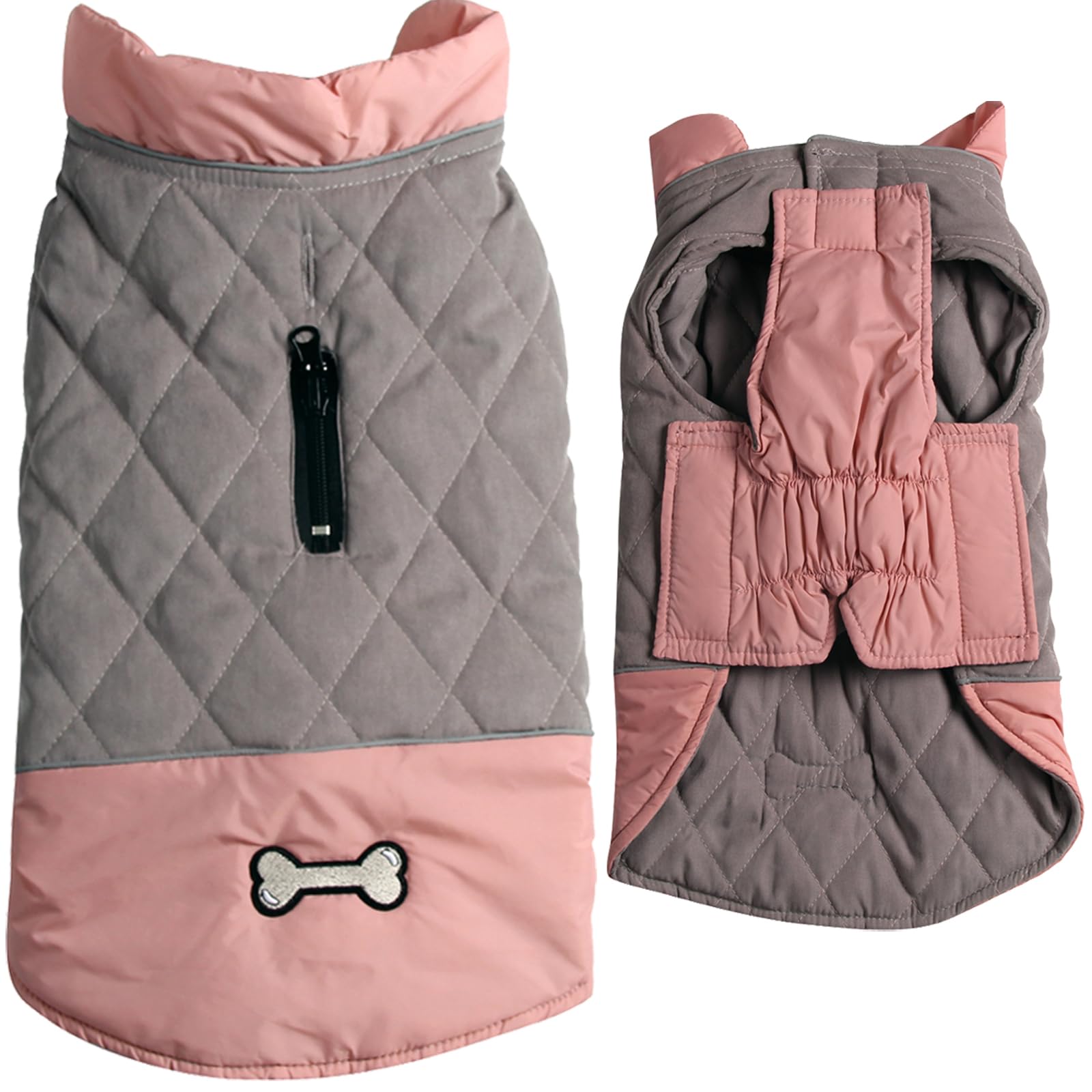 Vecomfy Reversible Dog Coats For Small Dogs Waterproof Warm Puppy Jacket For Cold Winter,Pink And Grey S