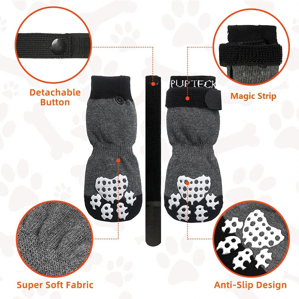 Pupteck Anti-Slip Dog Socks With Double Sides Grips For Small Medium Large Dogs Hardwood Floors Prevents Licking  Dog Shoes For Hot Pavement Traction Control Paw Protector For Senior Dogs  Grey L -Like New