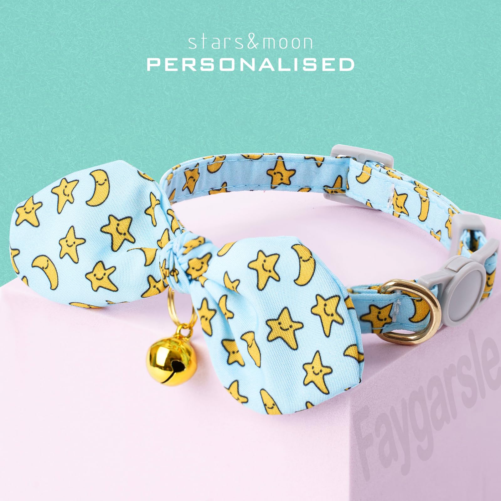 Faygarsle 2 Pack Breakaway Cute Cat Collars With Bell,Blue With Yellow Stars, Orange With Multicolor Stars