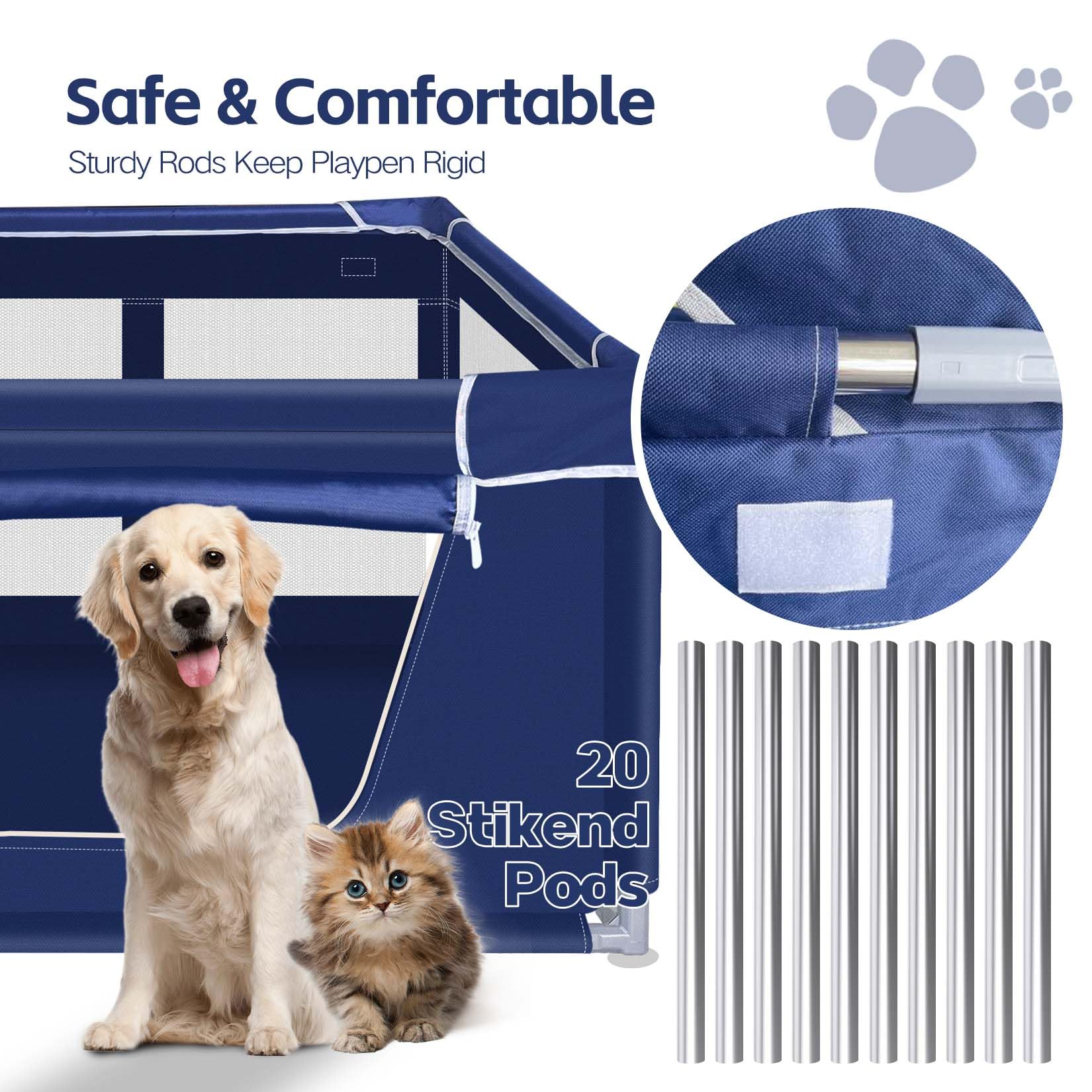 42X42X25.6 Inches Dog Playpen, Foldable Portable Soft Puppy Playpen With Gate, Thickened Fabric Mesh Dog Fence With High-Strengt