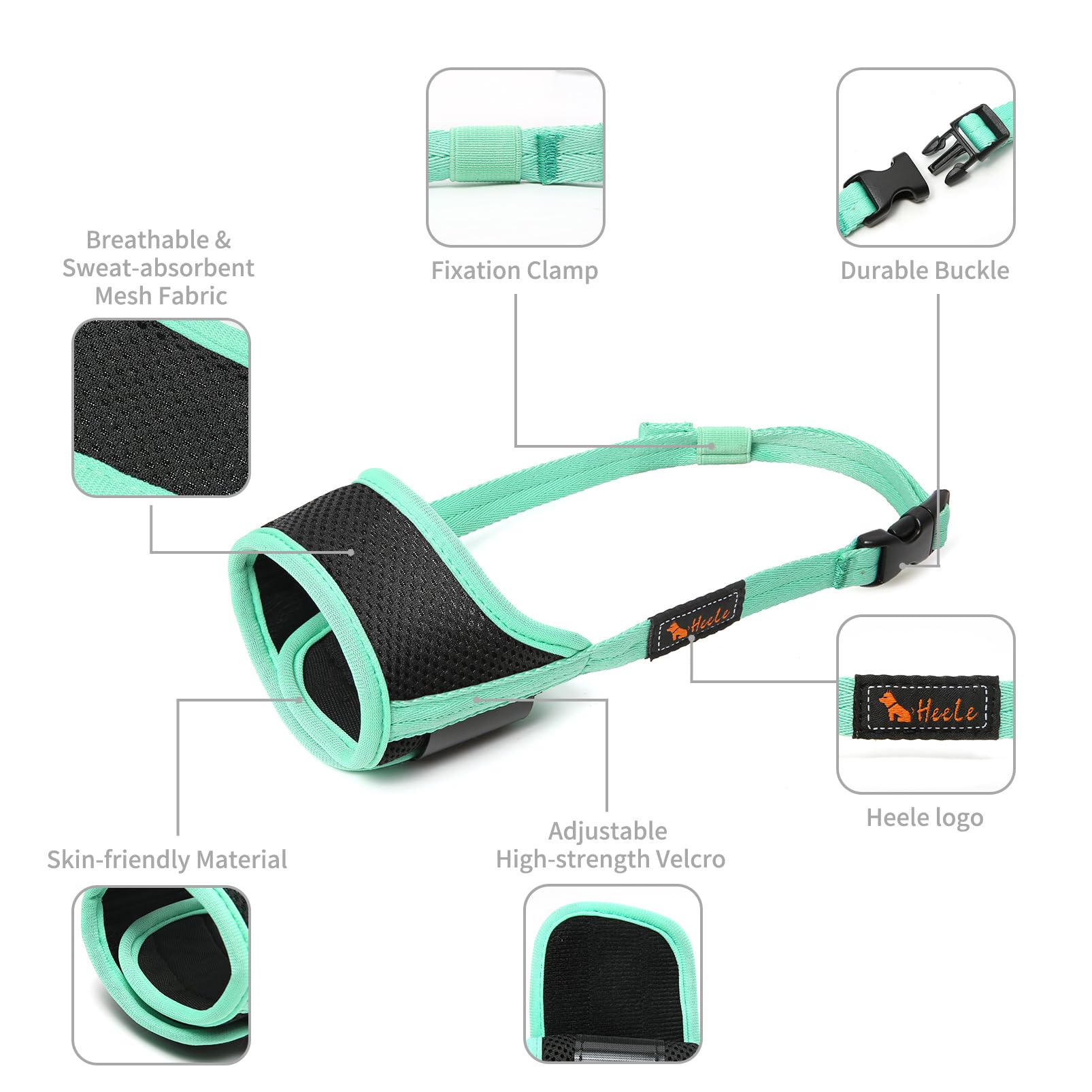 Heele Dog Muzzle, Soft Mesh Breathable Muzzle With Adjustable Straps For Small Medium Large Dogs, Prevent Biting, Licking And Chewing, Allow Drinking Panting Green Large