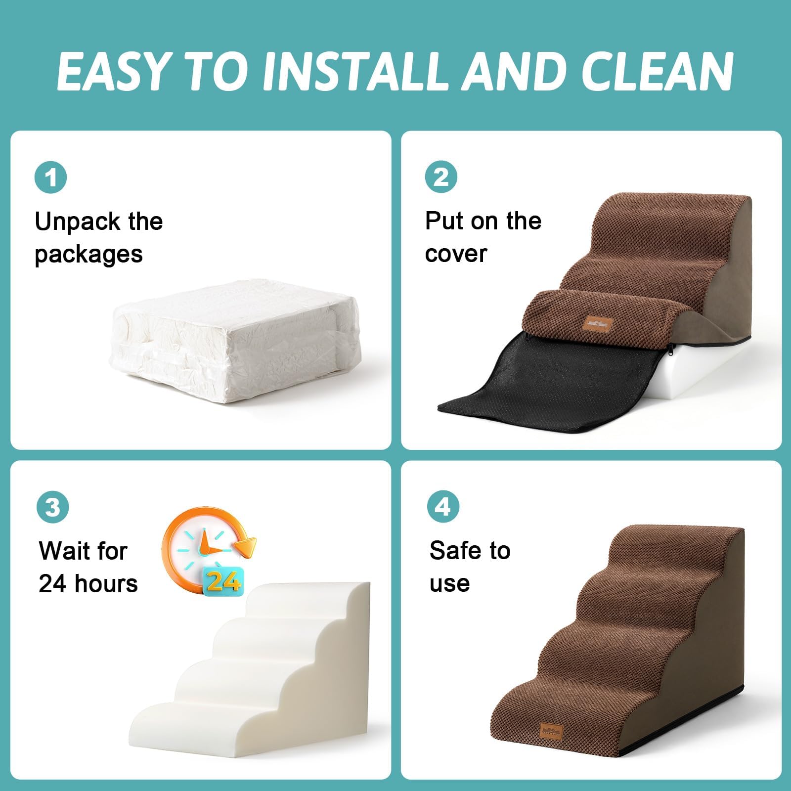 Cozy Kiss Dog Stairs For Small Dogs 19.7'' H, Curved Dog Step For Puppy, Older Or Cat, Medium Pet Ramp For Sofa, Couch Or Bed, L