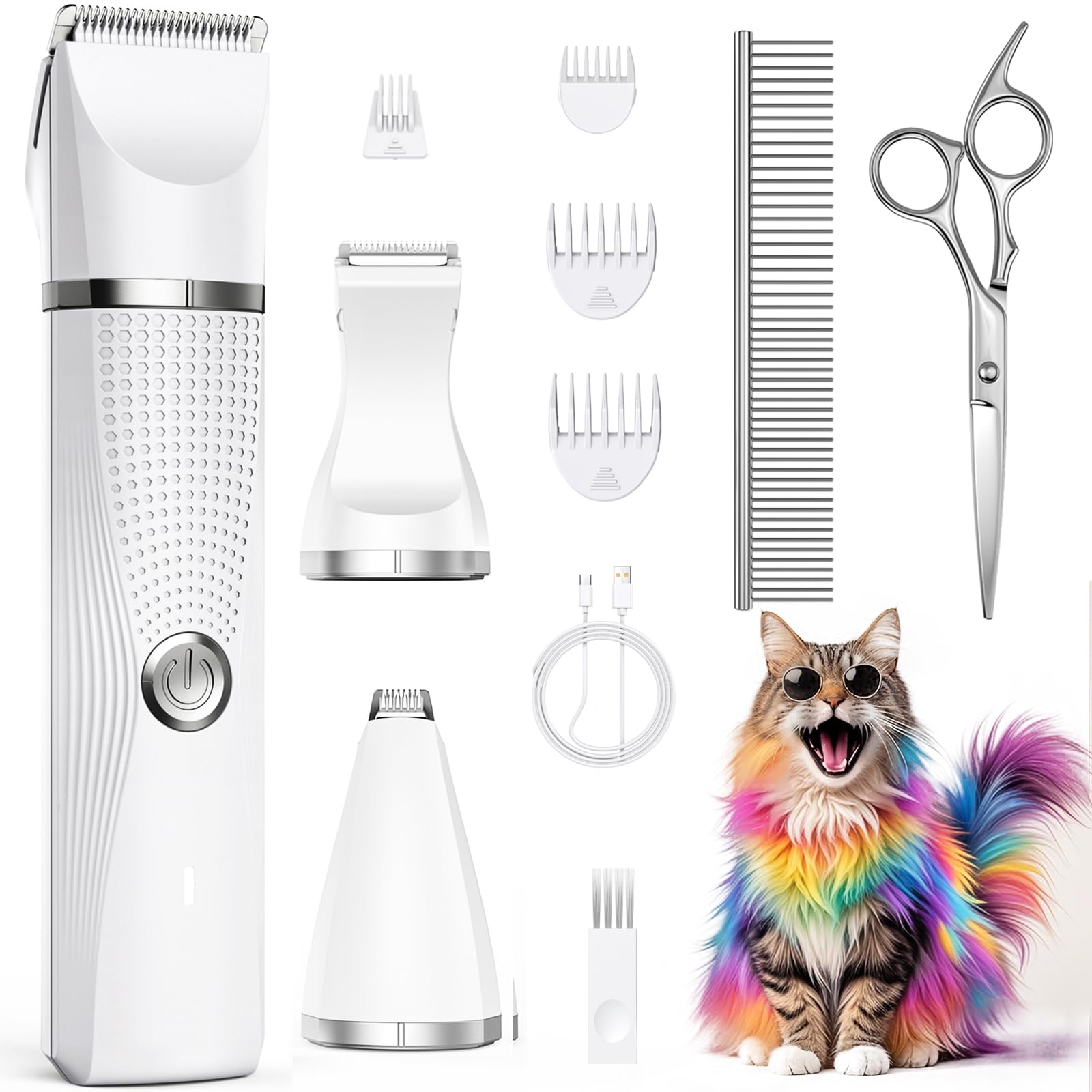 Bautrium Cat Grooming Clippers Kit With Paw Trimmer, 3 In 1 Electric Pet Hair Trimmer Supplies For Thick Matted Hair, Heavy Coat