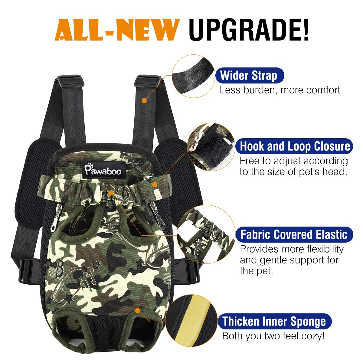 Pawaboo Pet Carrier Backpack, Adjustable Pet Front Cat Dog Carrier Backpack Travel Bag, Legs Out, Easy-Fit For Traveling Hiking Camping For Small Medium Dogs Cats Puppies, Medium,Deep Camouflage Black