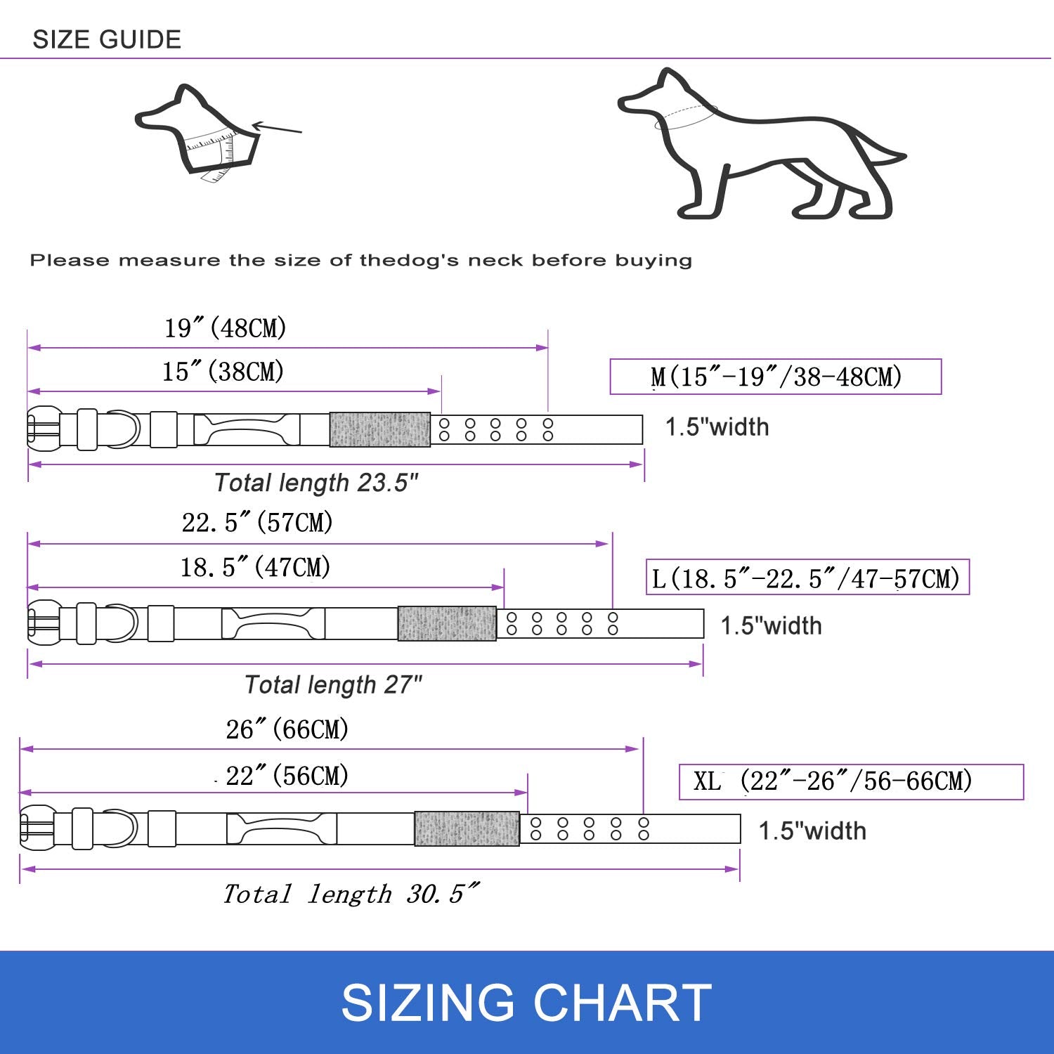 Yunleparks Reflective Dog Collar Heavy Duty Tactical With Control Handle And Metal Buckle For Dog Training(Large, Blue)