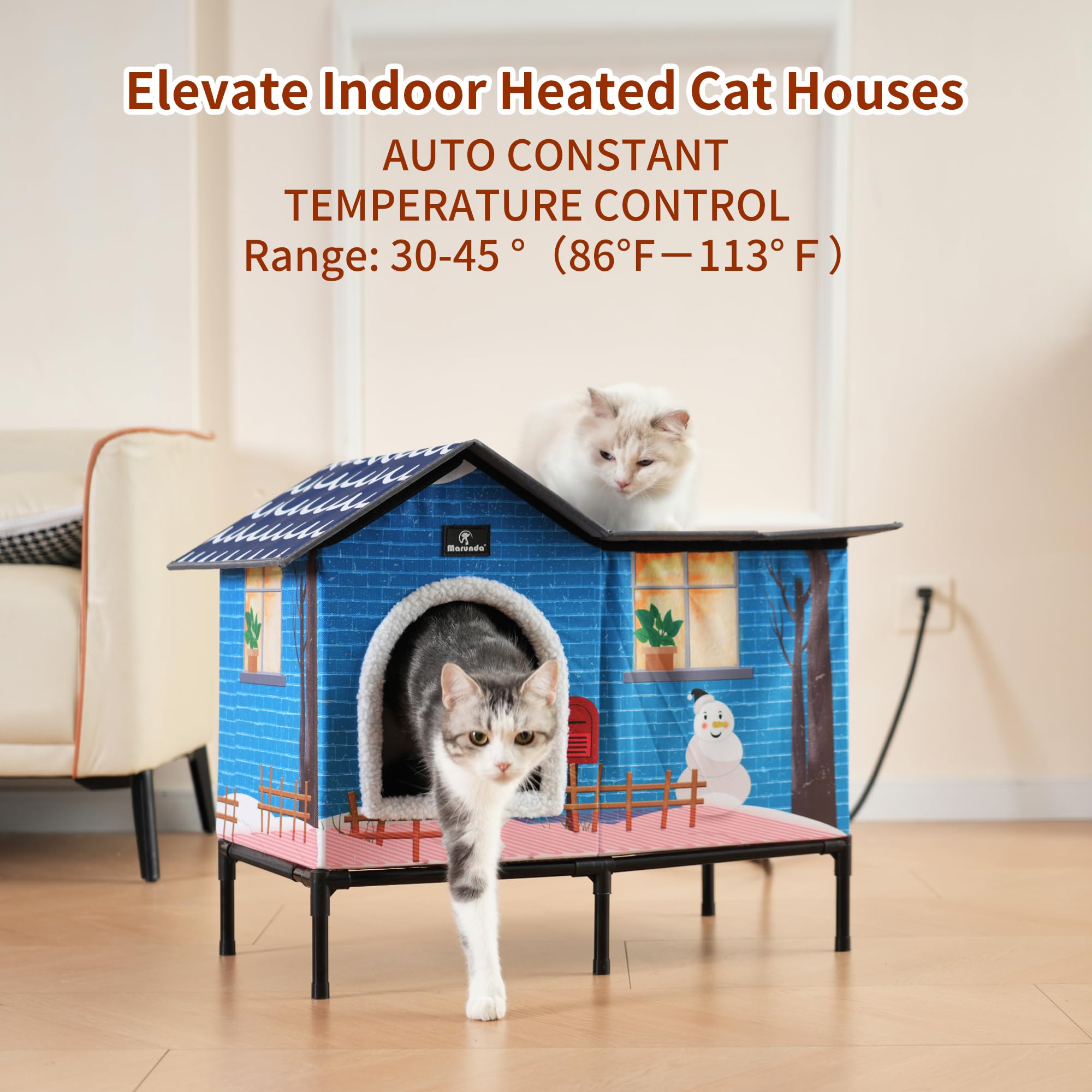 Marunda Heated Cat Houses For Outdoor Cats In Winter, Heated Cat House For Indoor And Kitty Shelter For Your Pet To Stay Warm An