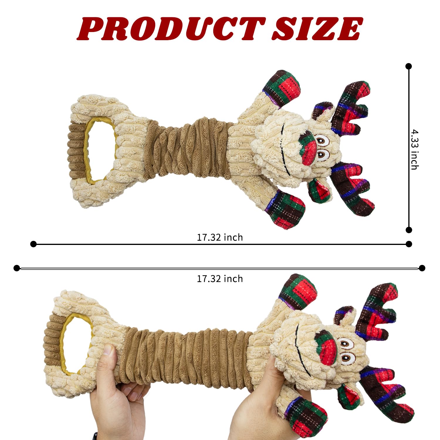 Christmas Squeaky Dog Toys- Plush Tug Of War Dog Toy For Large Breed- Interactive Dog Toys With Crinkle Paper For Small And Larg