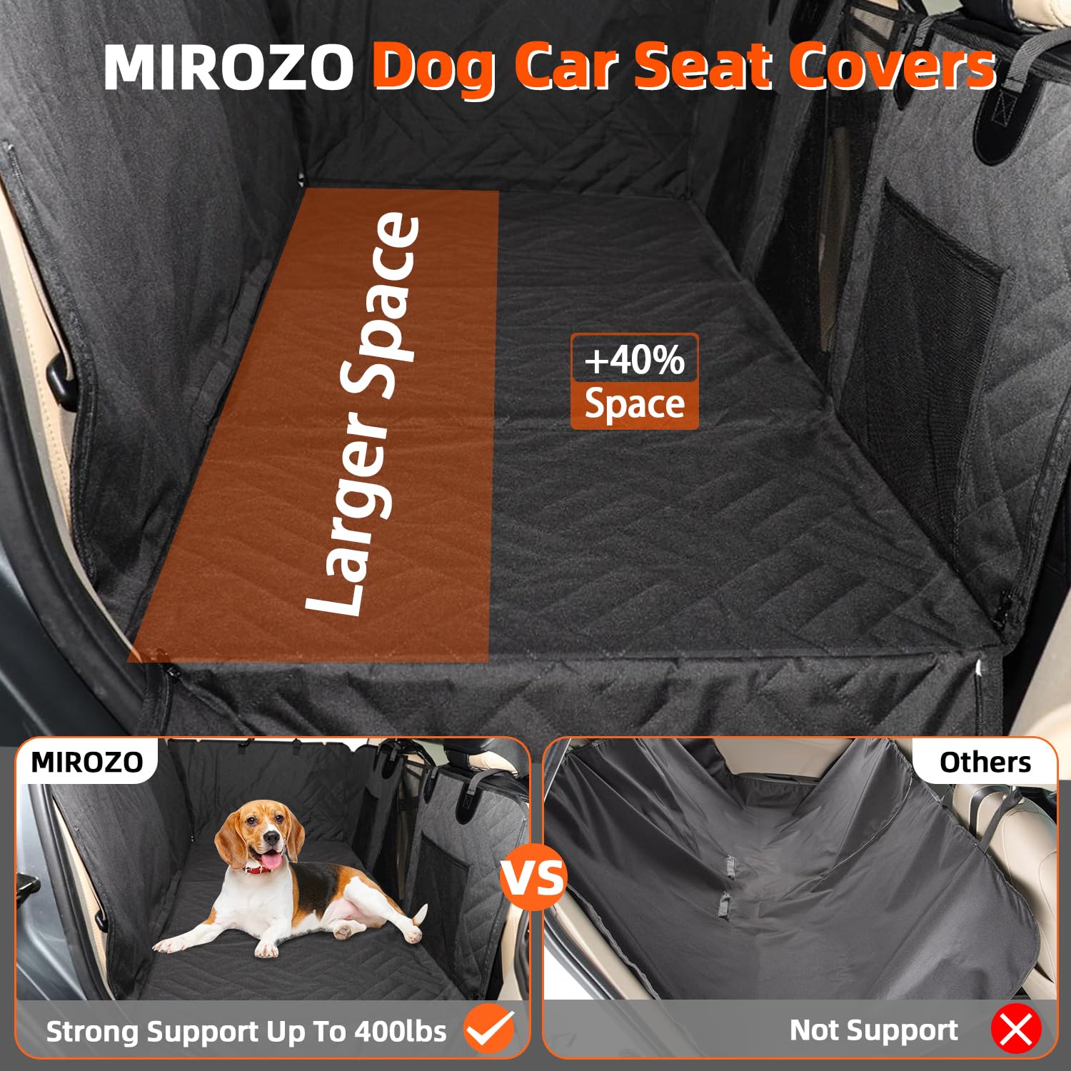 Mirozo Back Seat Extender For Dogs,600D Heavy Durable Dog Seat Cover Car Seat Cover For Back Seat,Waterproof Car Pet Backseat Pr