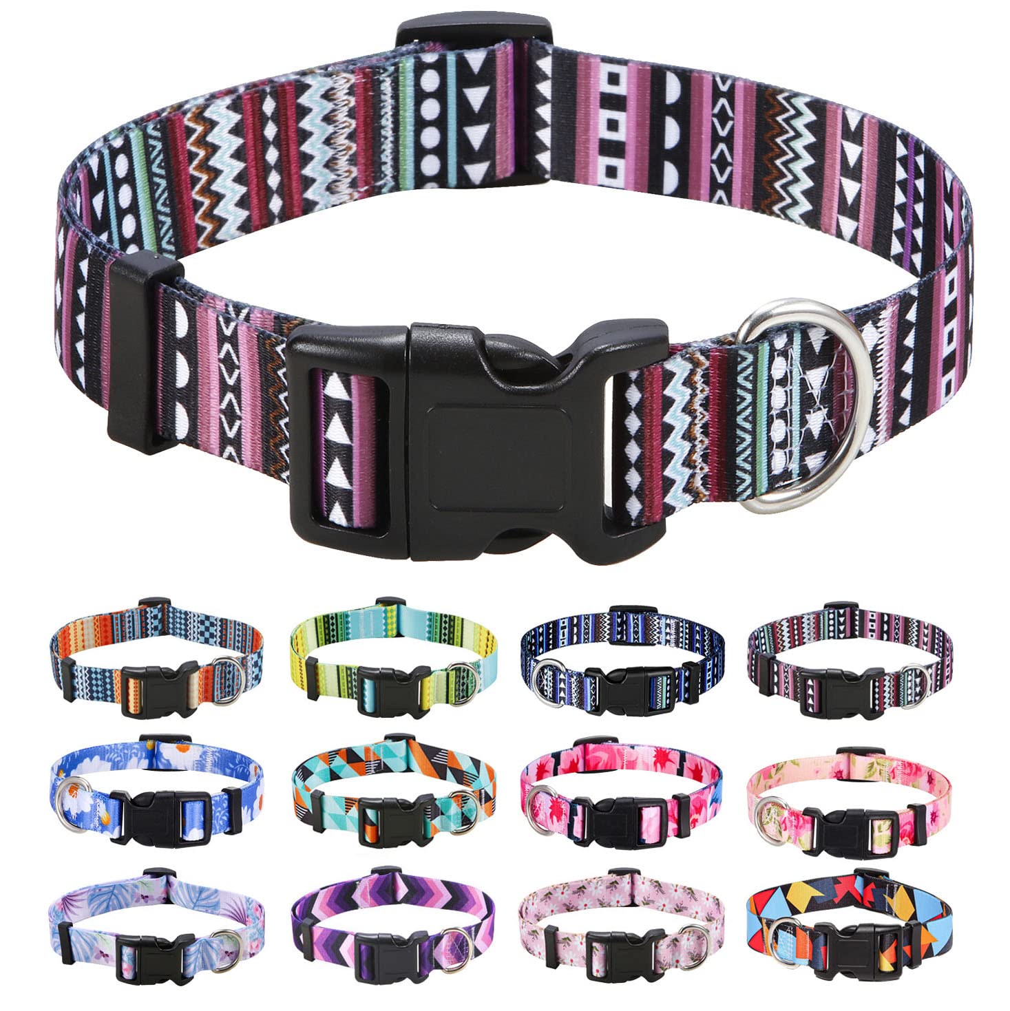Mihqy Dog Collar With Bohemia Floral Tribal Geometric Patterns - Soft Ethnic Style Collar Adjustable For Small Medium Large Dogs(Bohemian Purple,L)
