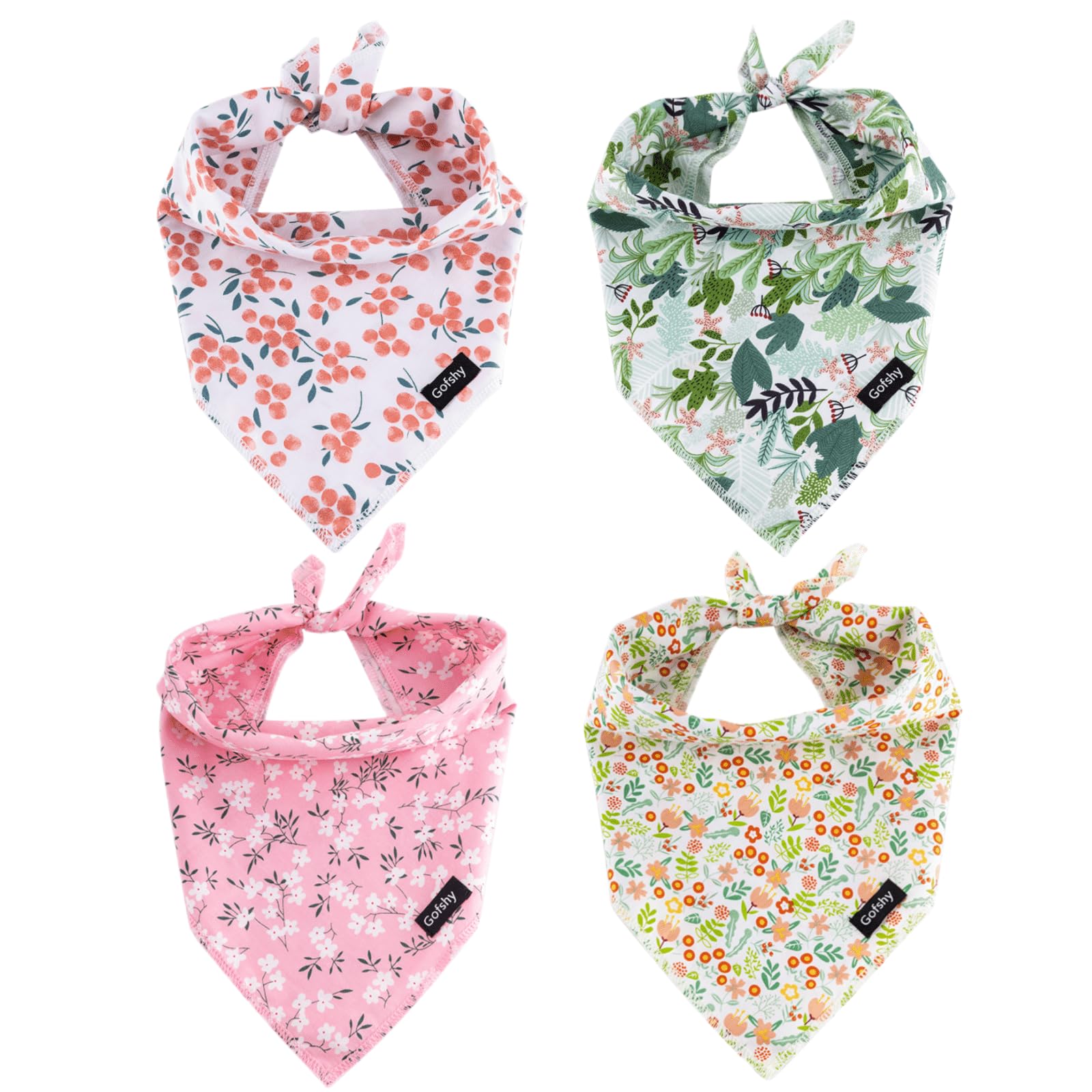 Gofshy Summer Spring Dog Bandanas-4PCS Pink Green Orange Floral Printing Dog Scarf Bib Kerchief Breed for Girl Dogs Small XS Pet