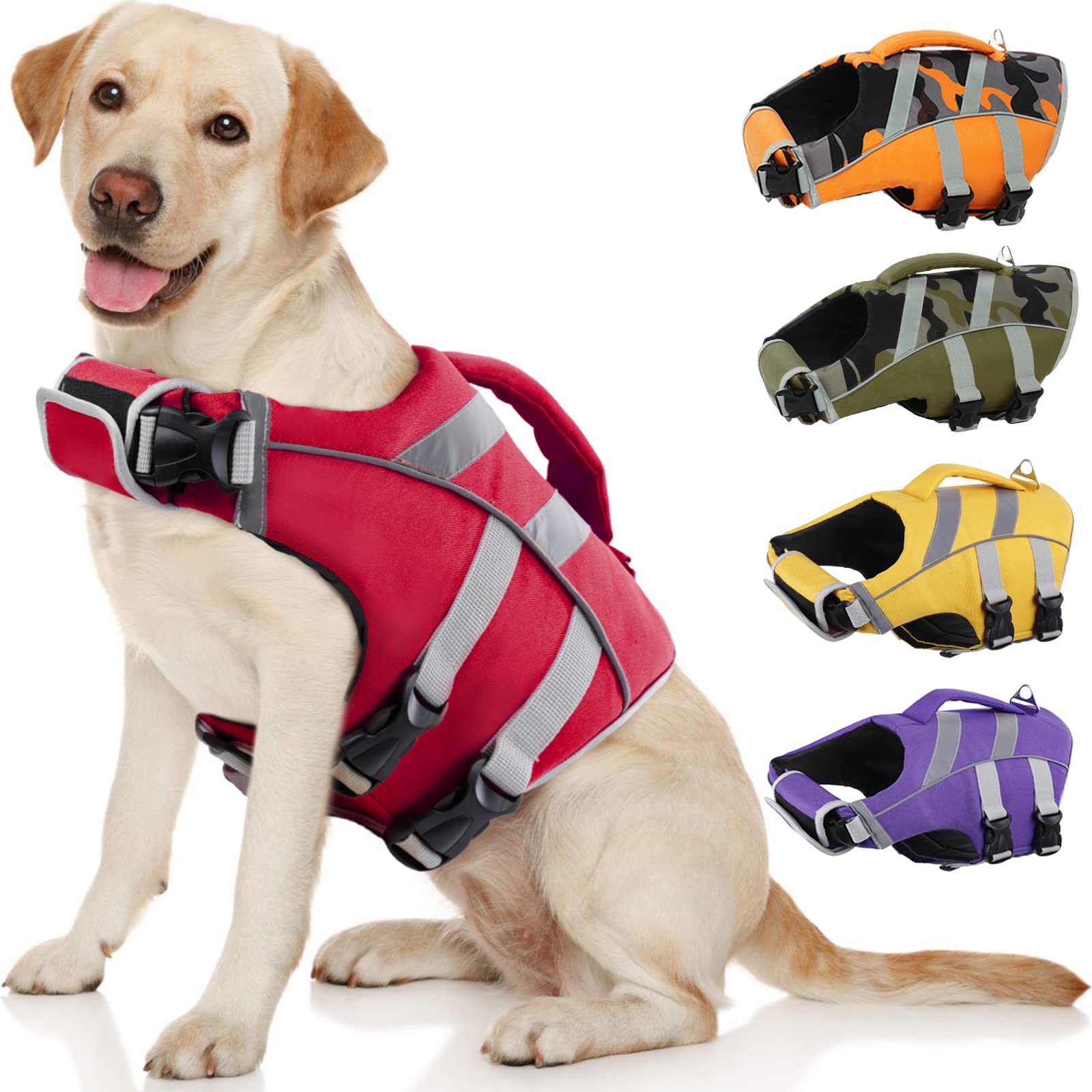 Kuoser Small Dog Life Jacket With Reflective Stripes, Adjustable High Visibility Dog Life Vest For Swimming & Boating, Green Xs