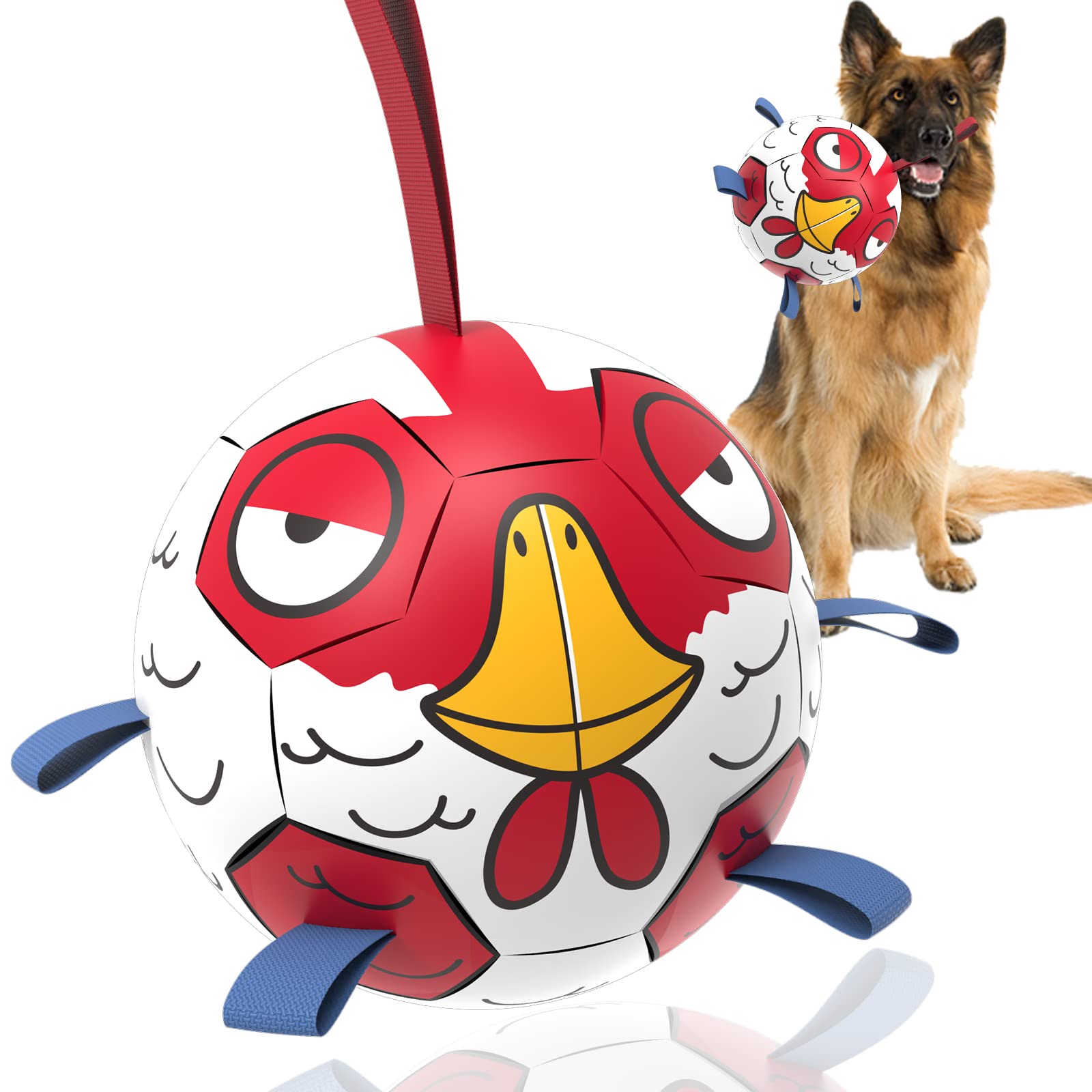 Qdan Chicken Dog Toys Soccer Ball With Straps, Interactive Toys For Tug Of War, Puppy Birthday Gifts, Dog Water Toy, Durable Bal