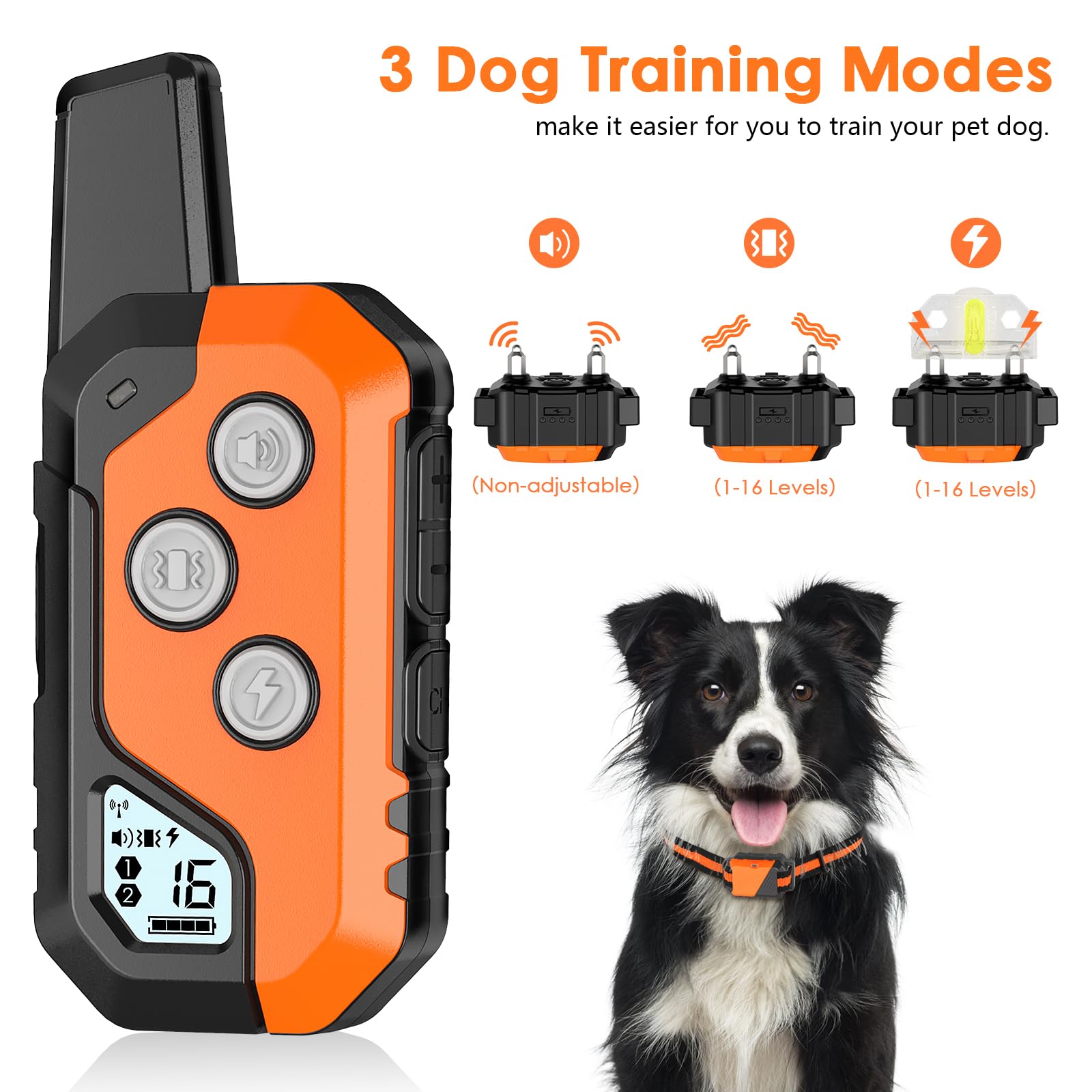 Piouns Dog Training Collar, Ip67 Waterproof Dog Shock Collar With Remote Control, 3 Training Modes, Shock, Vibration And Beep, Rechargeable Electric Shock Collar For Large Medium Small Dogs