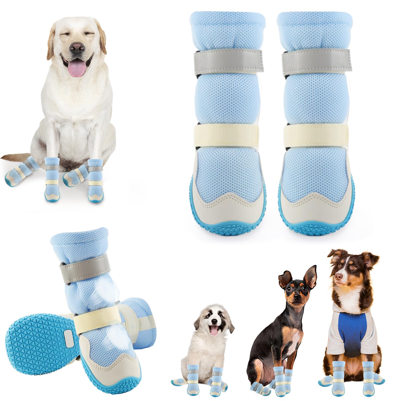 Dog Shoes For Medium Large Size Dogs, Breathable Dog Shoe For Hot Pavement, Dog Booties And Paw Protectors To Prevent Licking, A