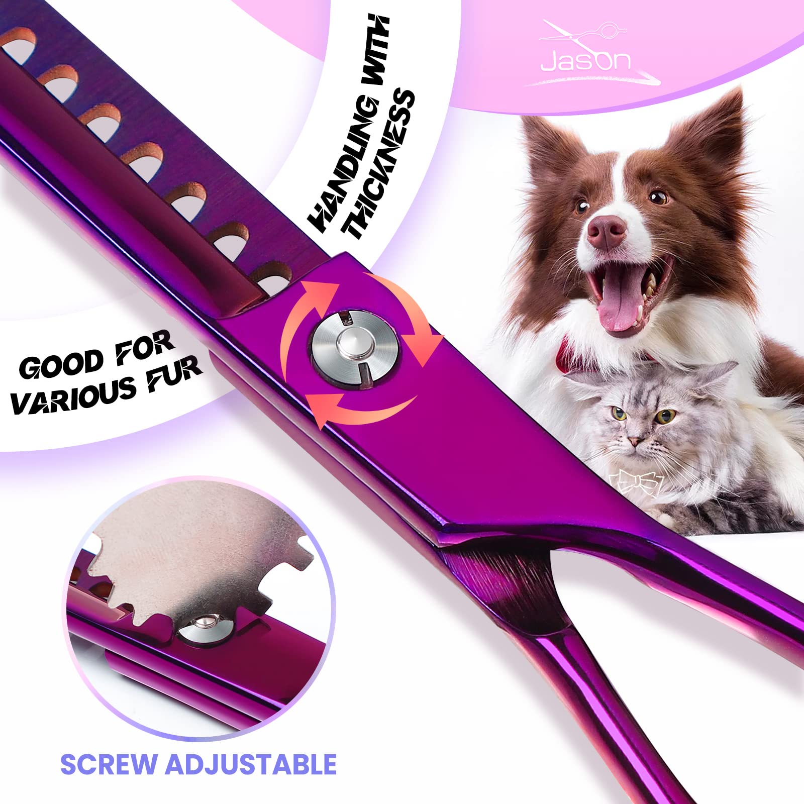 JASON Dog Grooming Scissors Kit, Professional 6 in 1 Dog Scissors Sharp Shears Set - Straight, Thinning, Chunker, Curved Shears