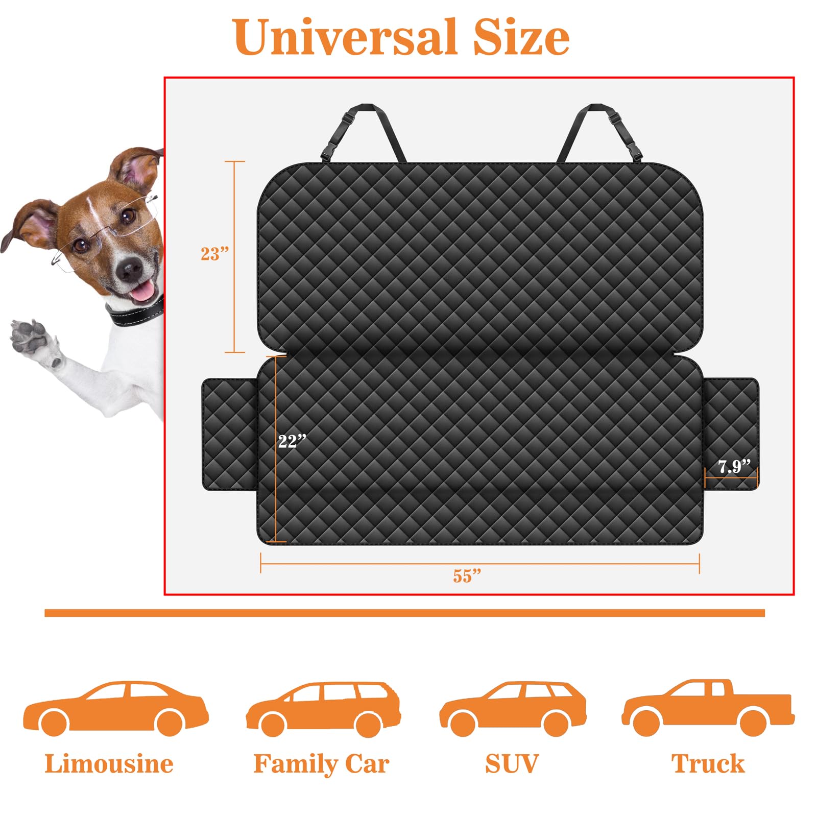 Meolsaek Backseat Cover For Dogs, Non-Slip Rear Seat Protector Waterproof Car Bench Seat Cover, Dog Car Seat Covered For Trucks