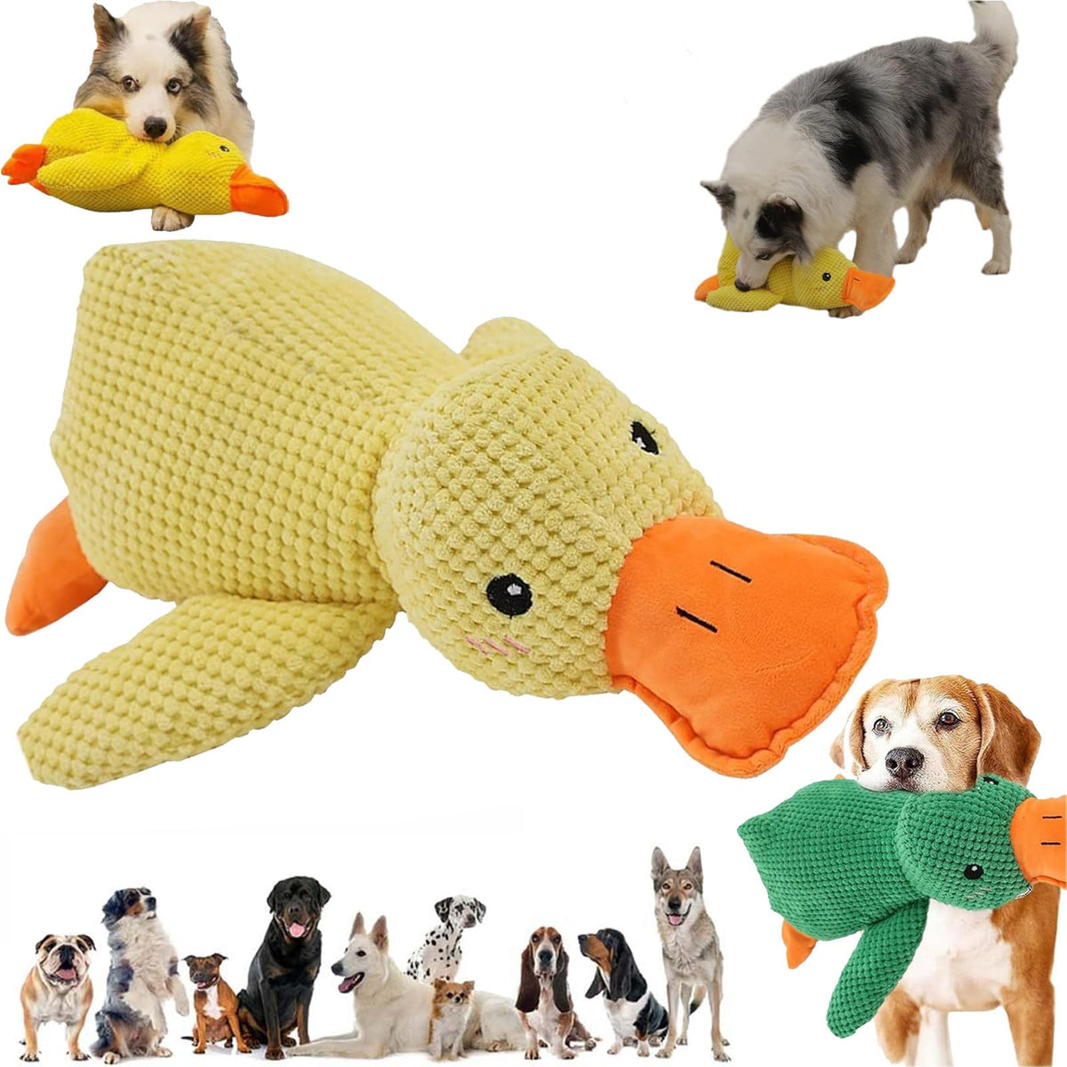 Noovelo Calming Duck Toy For Dogs, Yellow Plush Duck Dog Toy, Medium Dogs, Anxiety Relief, Mental Stimulation, Exercise