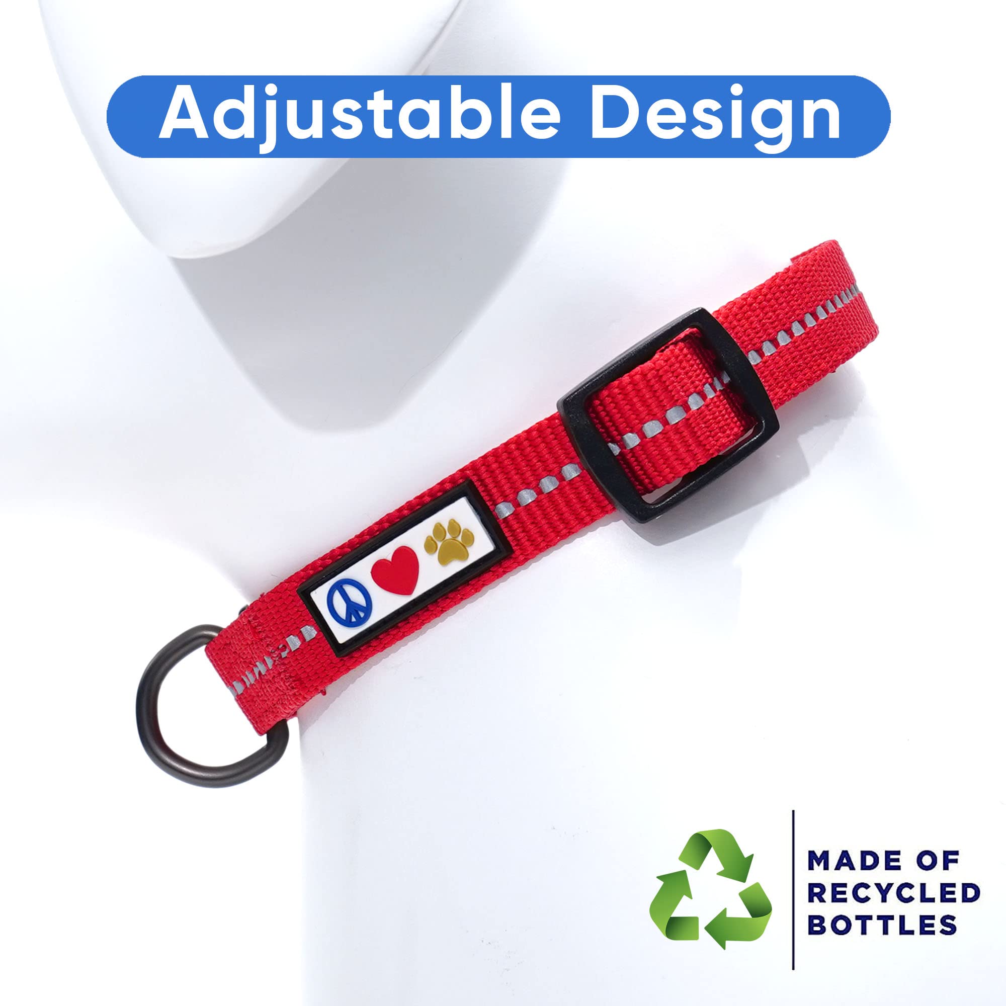 Pawtitas Recycled Dog Collar With Reflective Stitched Puppy Collar Made From Plastic Bottles Collected From Oceans Small Red Chi
