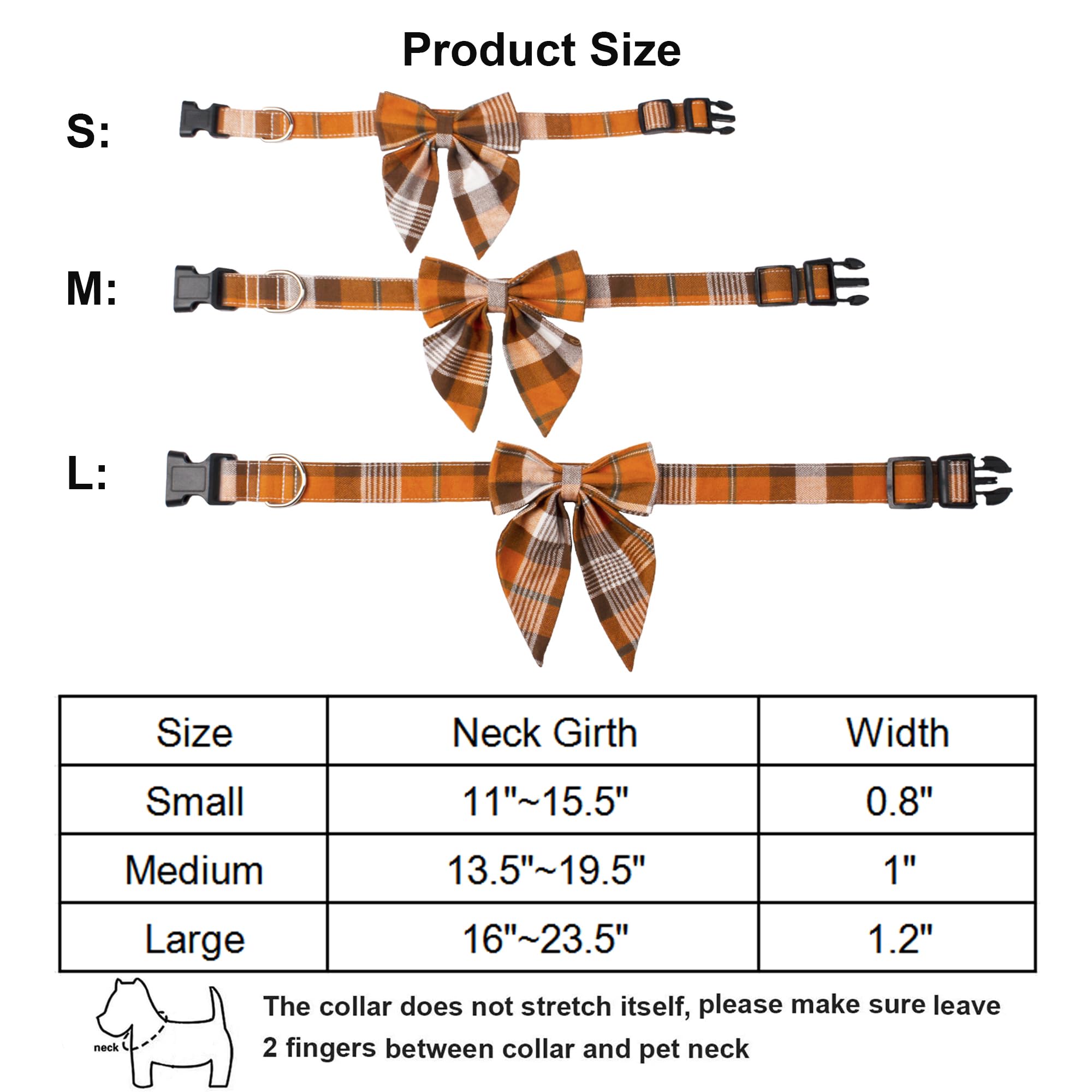 Adoggygo Fall Dog Collar With Bow, Halloween Thanksgiving Dog Bowtie Collar, Adjustable Cotton Orange Bowtie Dog Fall Collars For Medium Large Dogs Pets (Large, Fall)