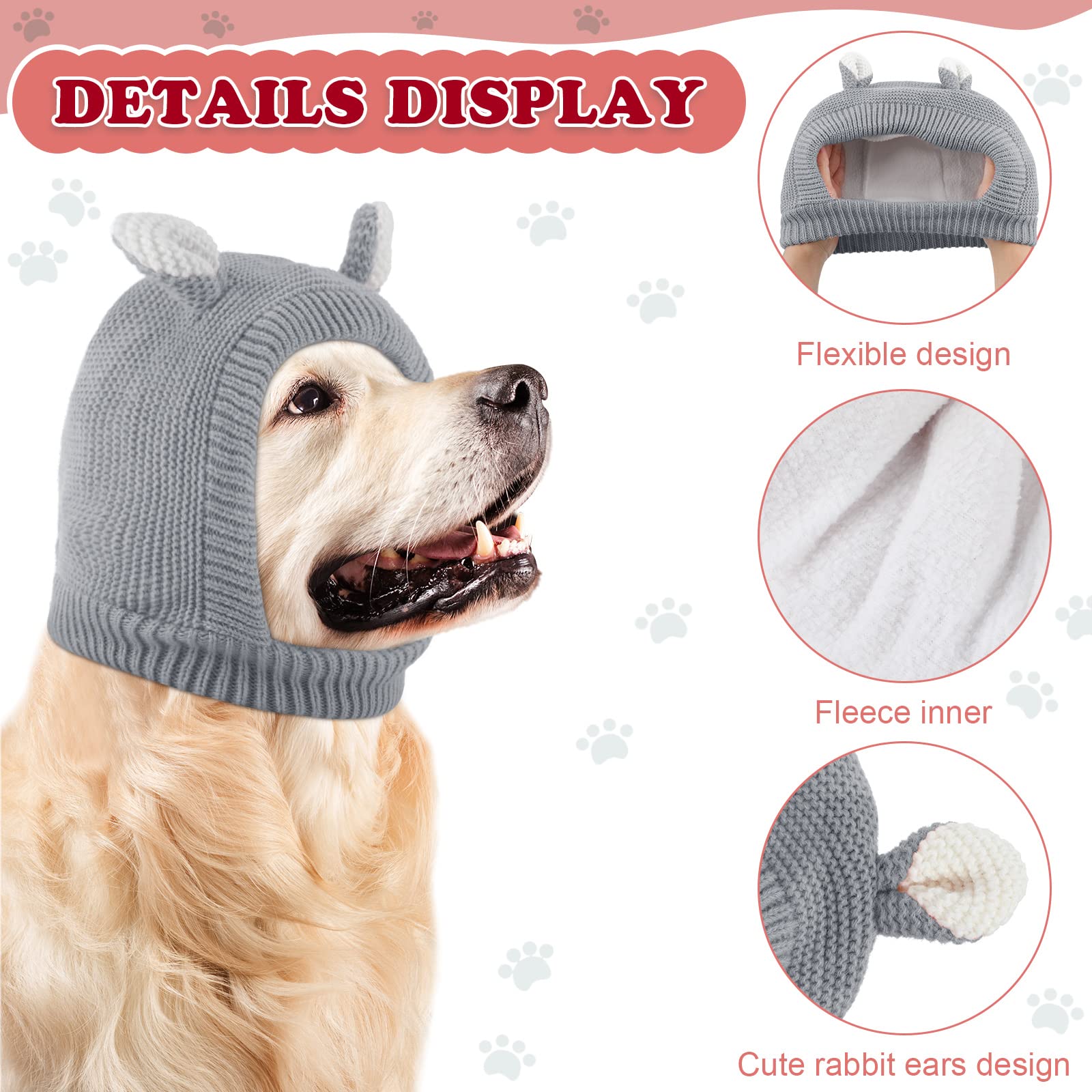Frienda Quiet Ears For Dogs, Dog Ear Muffs Noise Protection Knitted Dog Hats Pet Ears Warm Dog Ear Cover Winter Hat Dog Snood He
