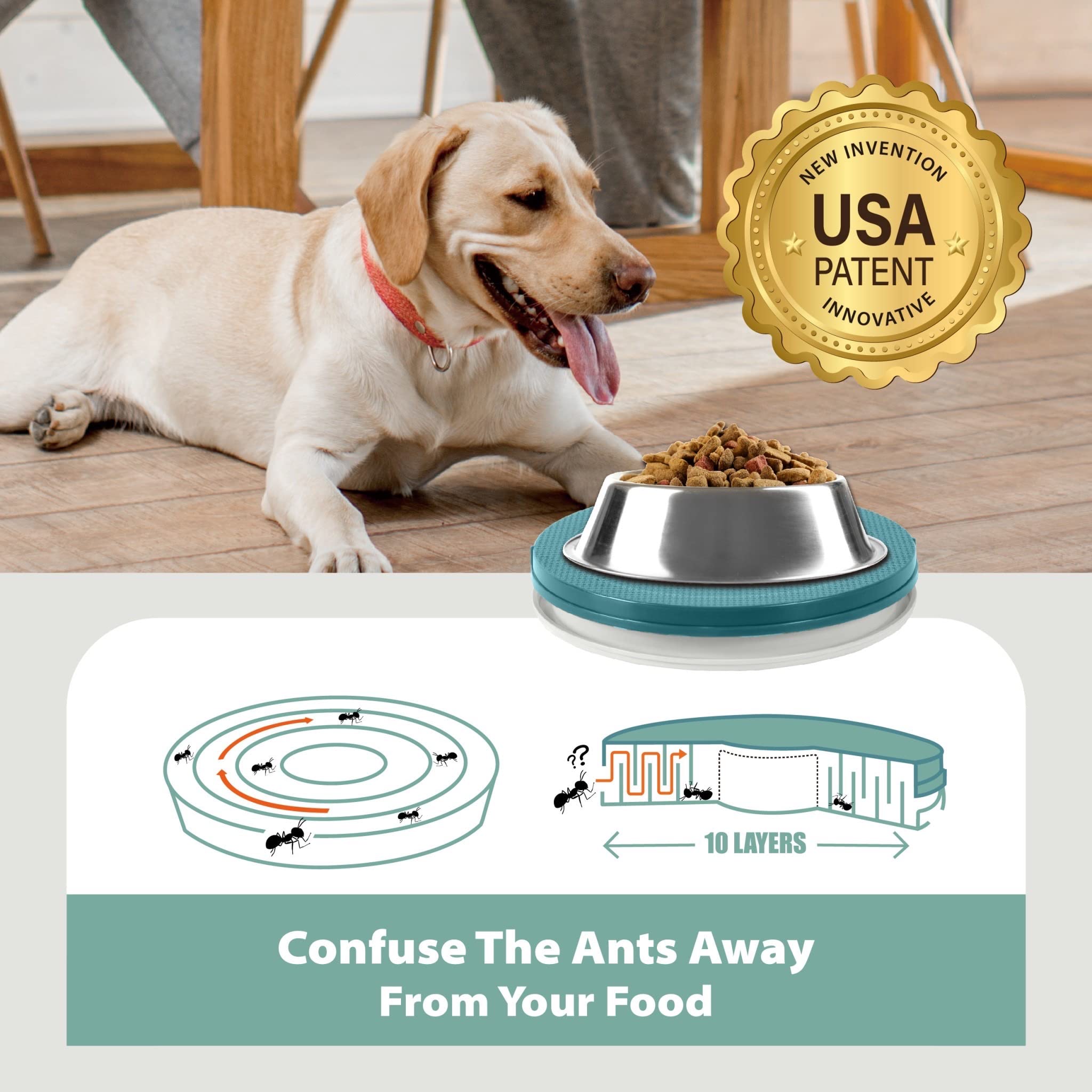 SoulThink® Ant Proof Cat Dog Bowl Tray - New Innovation Anti Ant Pet Food Dish Indoor No Chemical No Water Needed Different from Traditional Ant Trap (Turquoise Green) -Like New