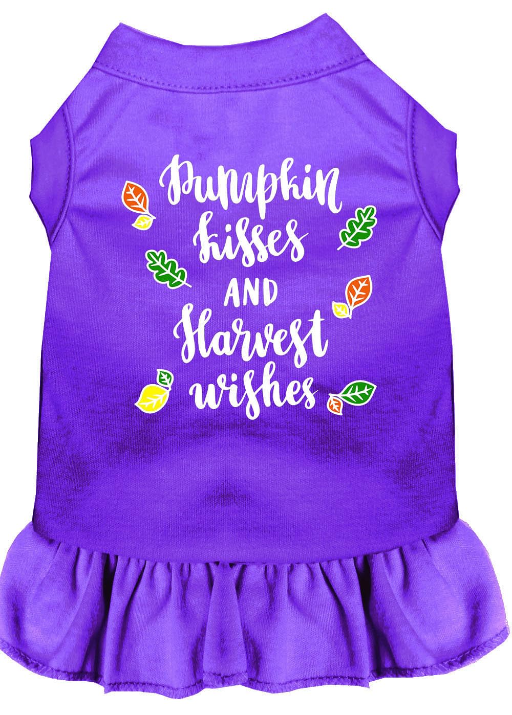 Pet Dog & Cat Dress Screen Printed, &quot;Pumpkin Kisses and Harvest Wishes&quot; Purple XS (0-3 lbs.)