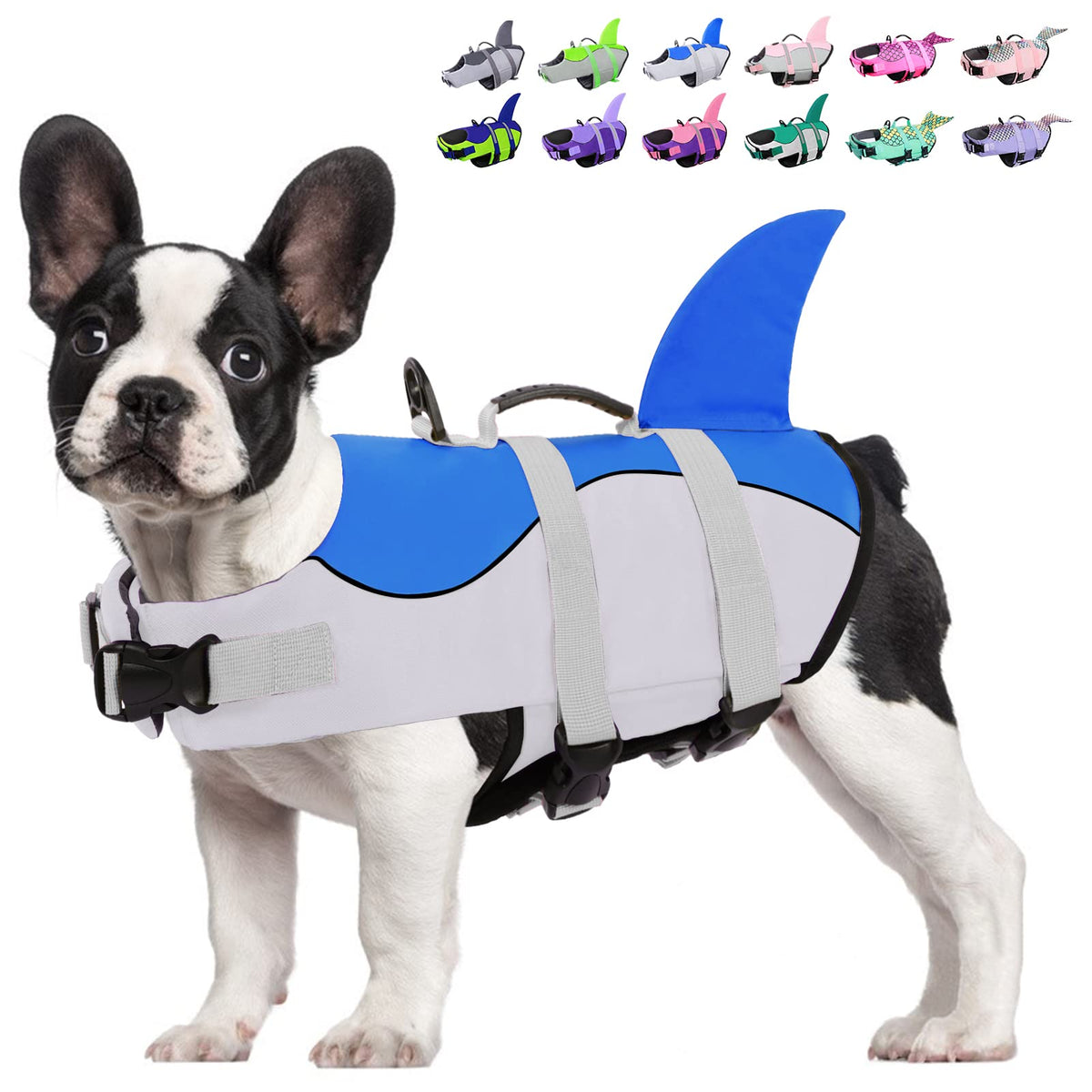 Koeson Dog Life Jacket Shark, Dog Life Vest With Rescue Handle, Ripstop Pet Float Coat For Swimming, Safety Dog Lifesaver Pet Li