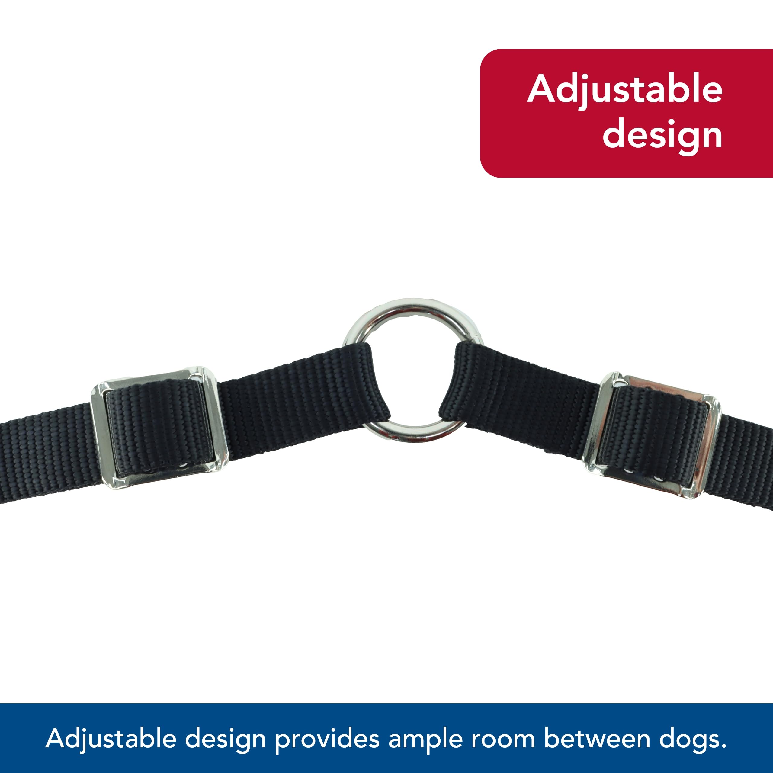 Coastal Pet Two-Dog Adjustable Coupler - Tangle-Free Dog Leash Connector - Dog Walking Leash Coupler - Perfect For Dogs Black, 3/4' X 24'-36'