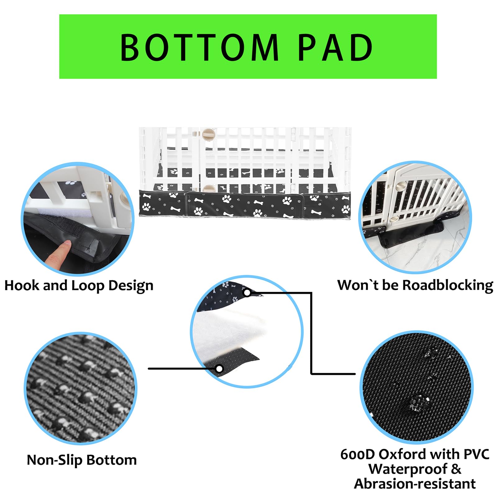 2 Pack Dog Playpen Cover And Bottom Pad Fits For 36 Inch 4 Panels Pet Playpen, Dog Crate Pad Puppy Play Pen Cover, Hoop And Loop