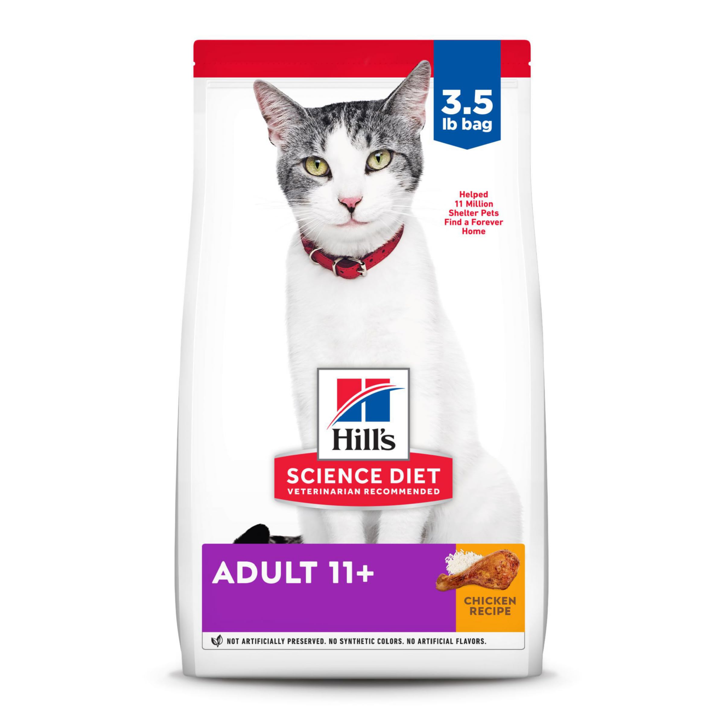 Hills Science Diet Adult 11+, Senior Adult 11+ Premium Nutrition, Dry Cat Food, Chicken Recipe, 3.5 lb Bag