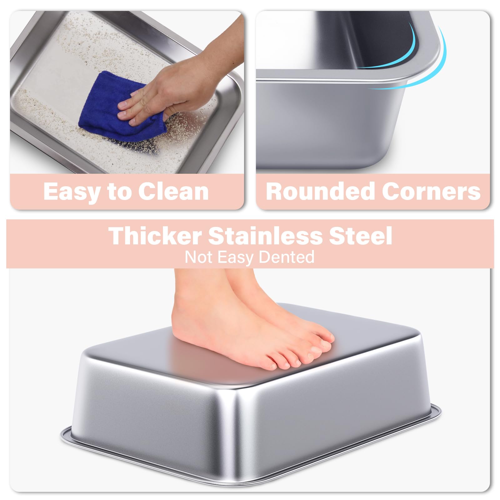 Holintan Stainless Steel Litter Box For Kitten 2 Pack,15.7''  11.8''  4'' Small Litter Box For Kittens Easy Entry, Non Odor, Eas