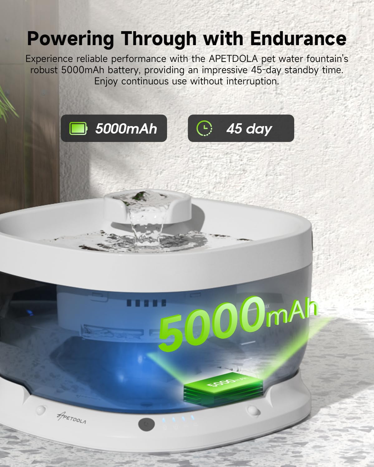 Apd Apetdola Wireless Dog Water Fountain, Battery Operated Dog Water Dispenser With Motion Sensor, 7L/237 Fl Oz Cordless Pet Fou