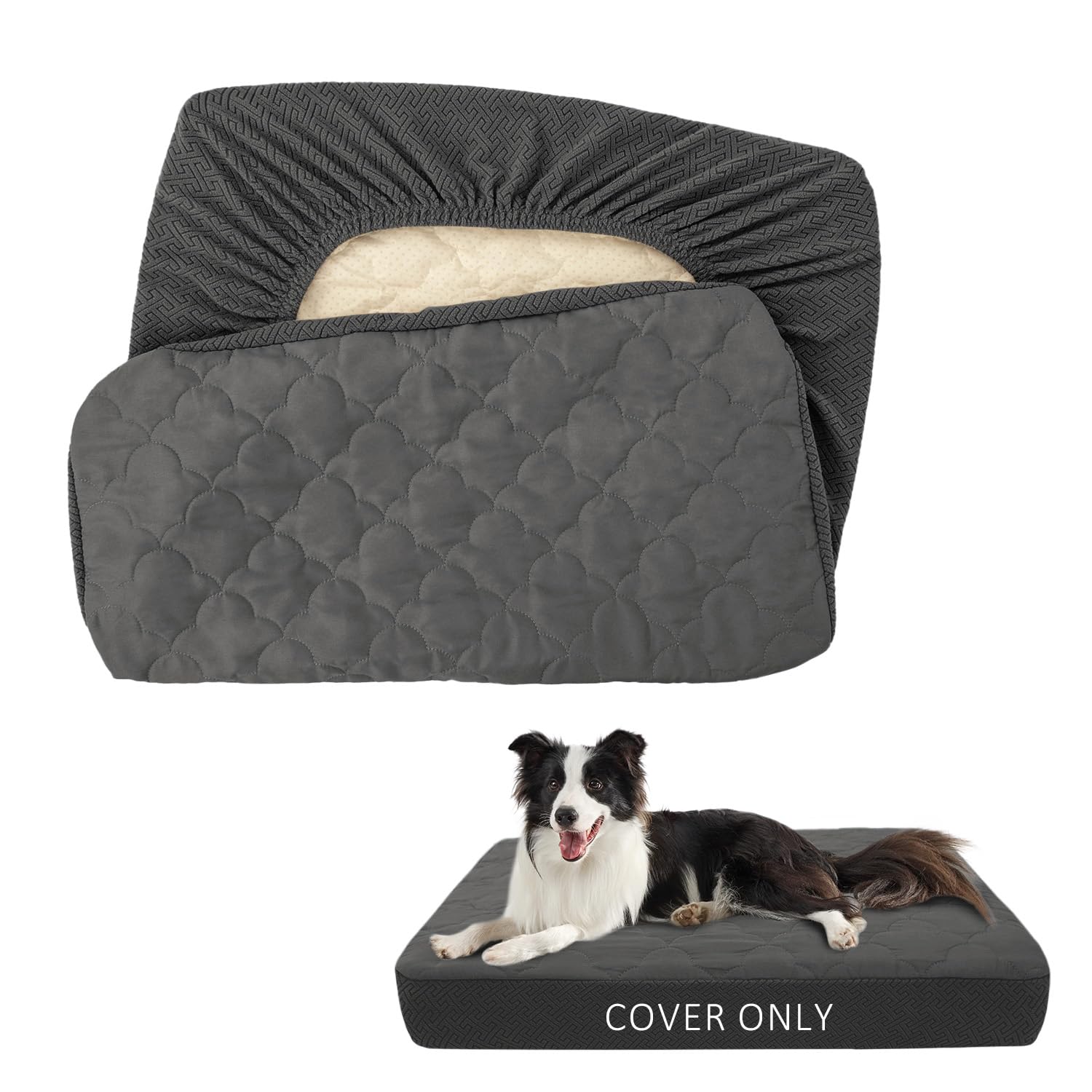 CHHKON Dog Bed Covers Replacement Washable Waterproof Pet Puppy Bed Cover for Dog(Dark Grey,48x30x6 inch)